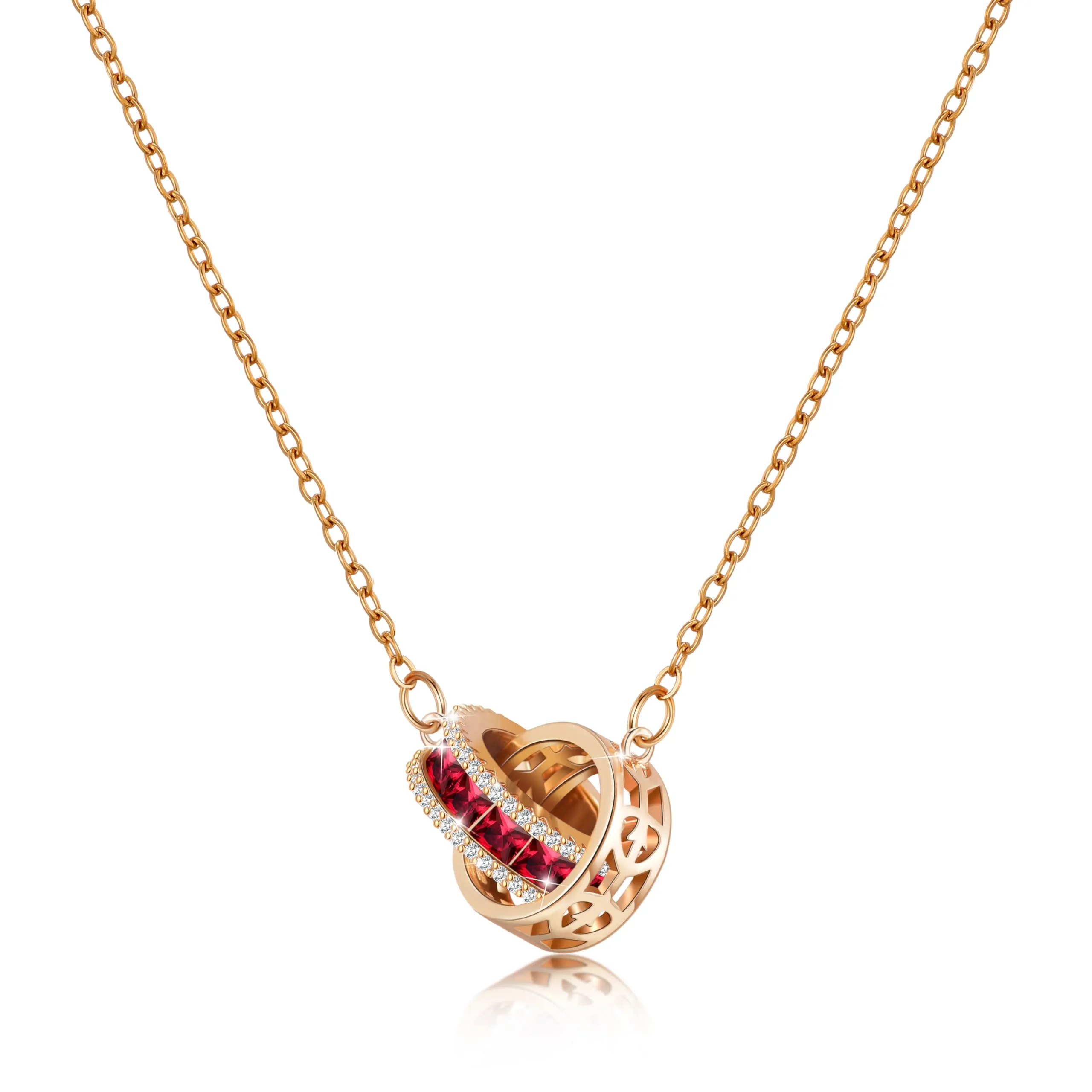 Linawe Collana con pietre preziose da donna rosso rubino, collana in acciaio inossidabile in oro rosa, set di collane di tendenza, catena con ciondolo in cristallo portafortuna, gioielli in rame - immagine 1