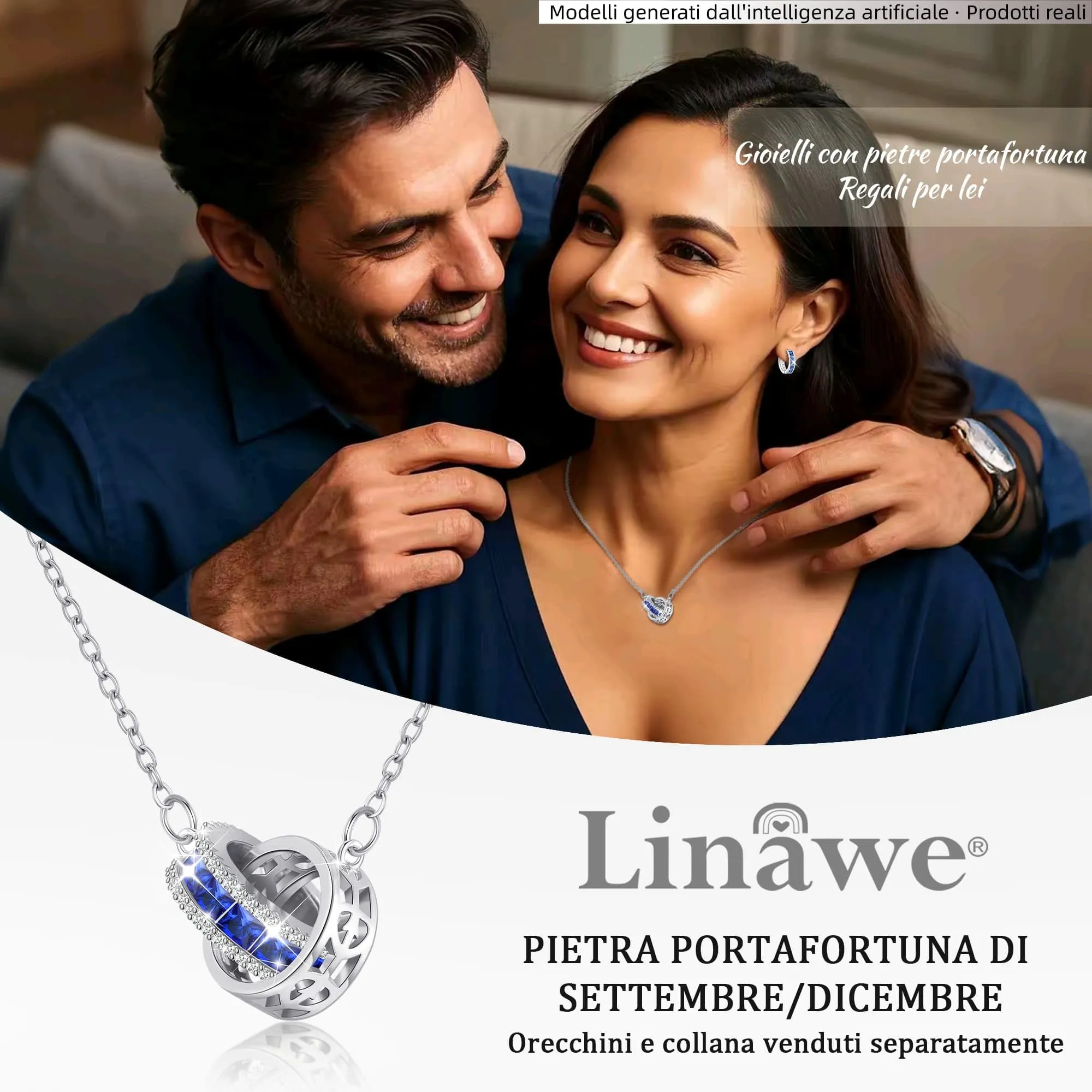 Linawe Collana con ciondolo in argento da donna, collane con ciondolo a catena blu zaffiro, gioielli in acciaio inossidabile in argento set di collana con pietra portafortuna in cristallo - immagine 5