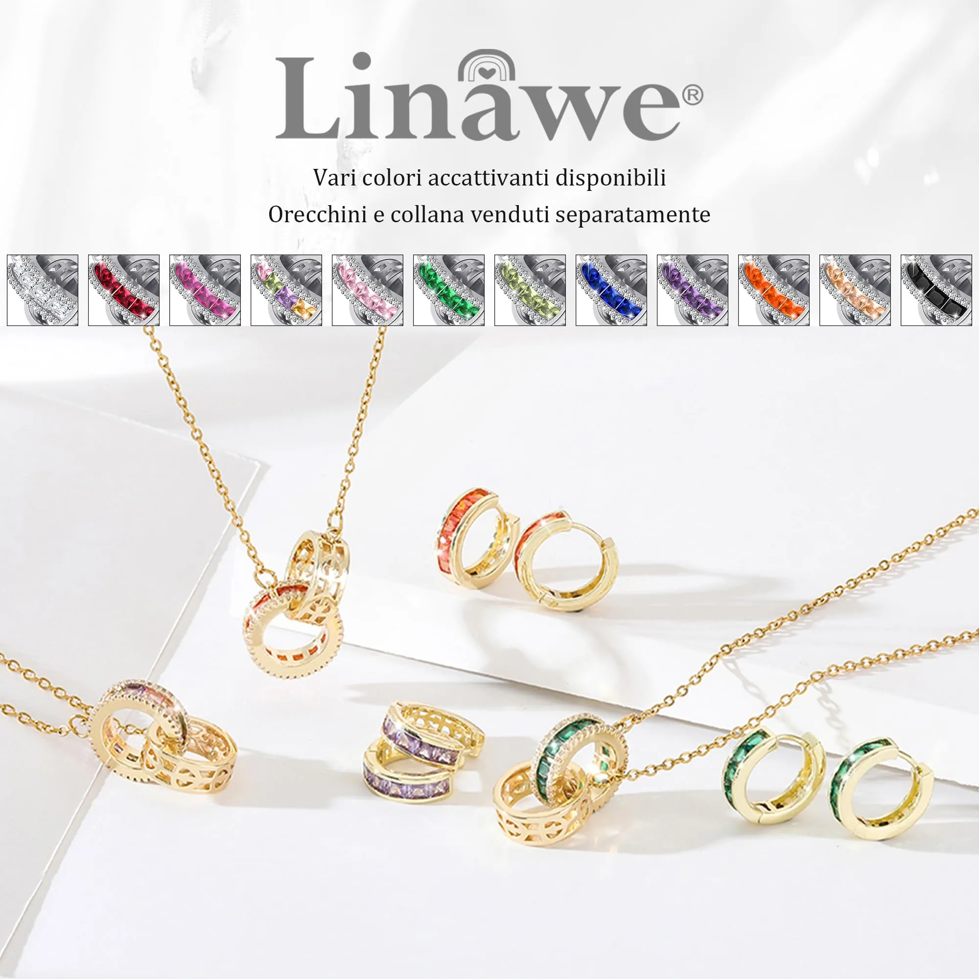 Linawe Collana con ciondolo in argento da donna, collane con ciondolo a catena blu zaffiro, gioielli in acciaio inossidabile in argento set di collana con pietra portafortuna in cristallo - immagine 6