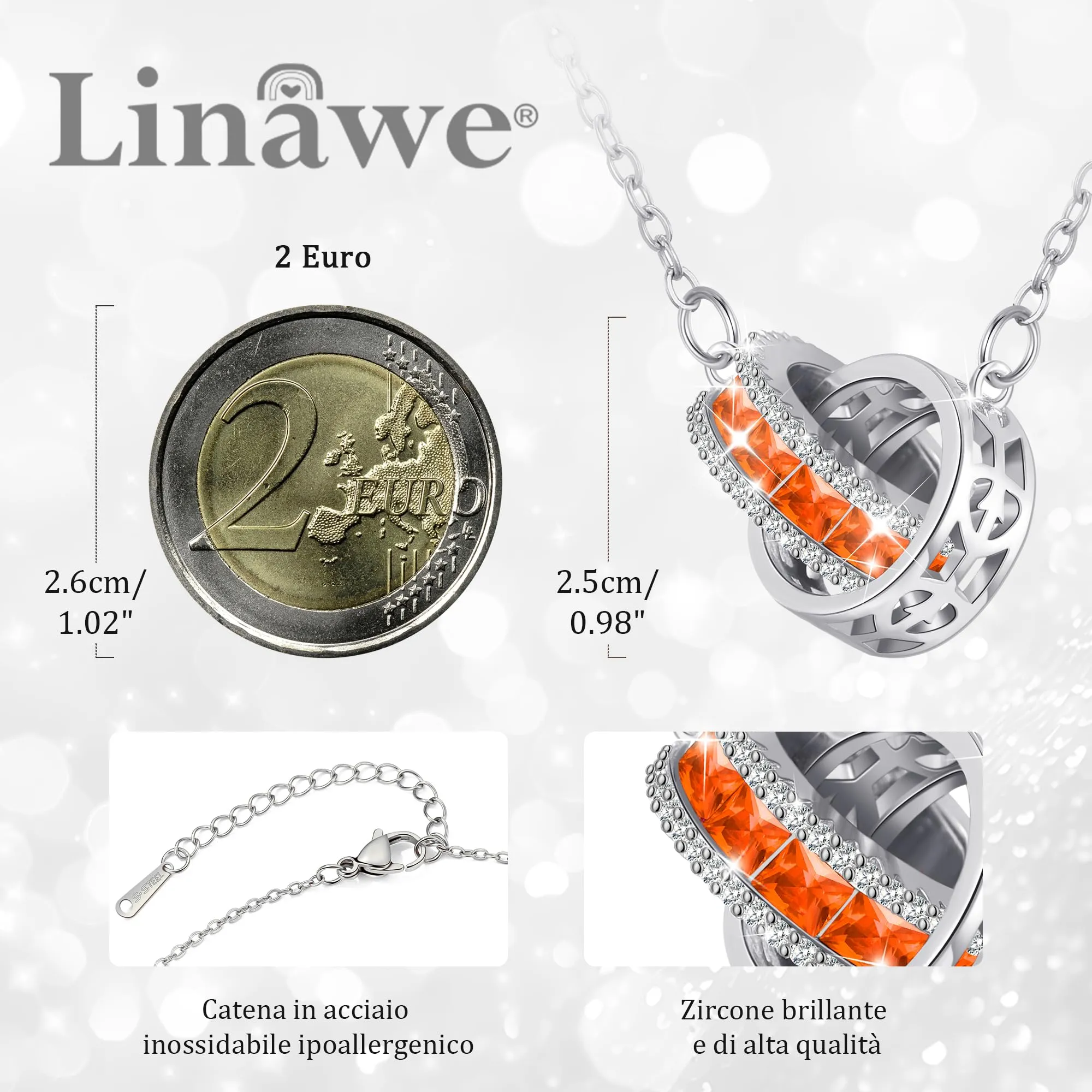 Linawe Gioielli da collana in argento, ciondolo con pietre preziose arancioni, catena in argento, gioielli da donna, collana in cristallo in acciaio inossidabile - immagine 2