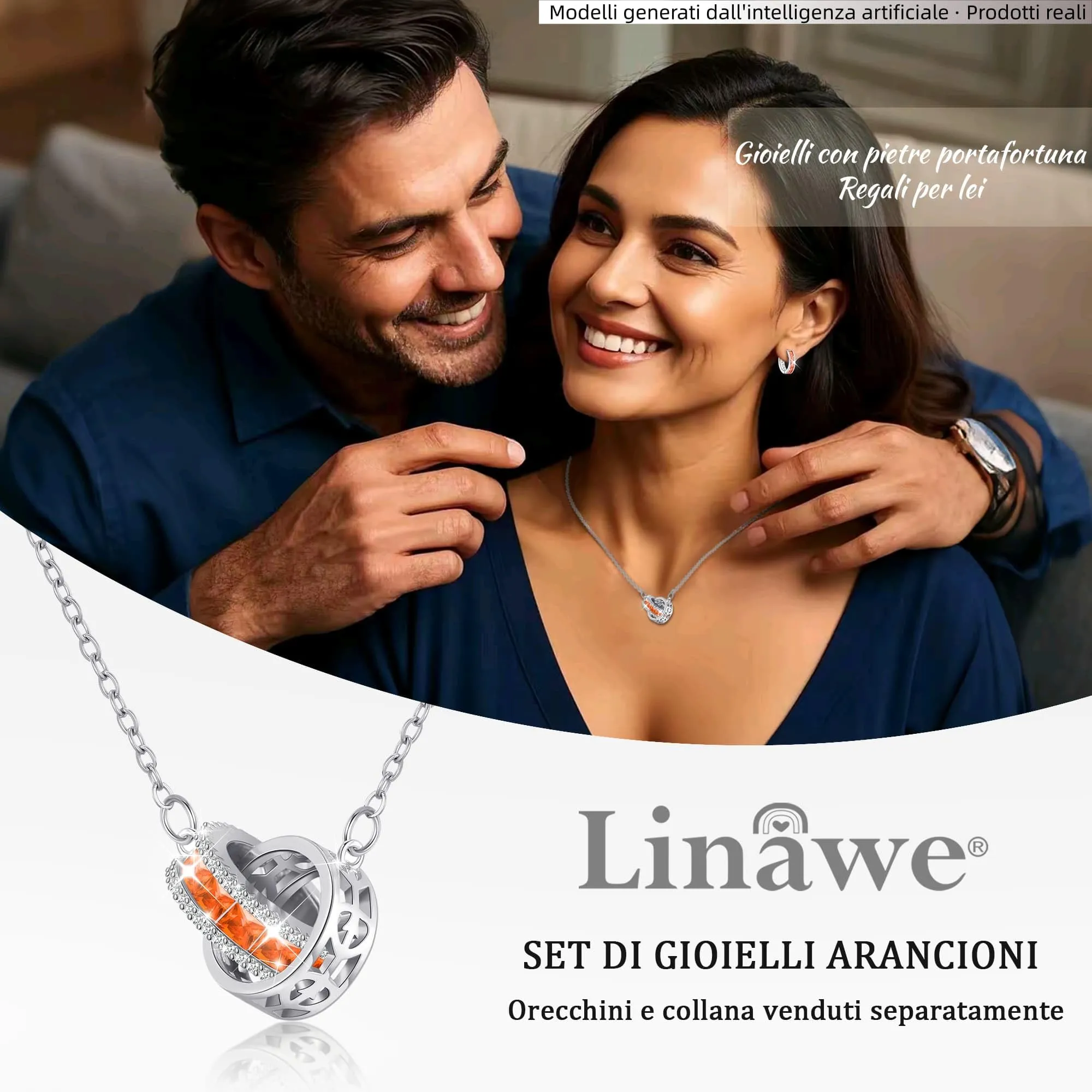 Linawe Gioielli da collana in argento, ciondolo con pietre preziose arancioni, catena in argento, gioielli da donna, collana in cristallo in acciaio inossidabile - immagine 5