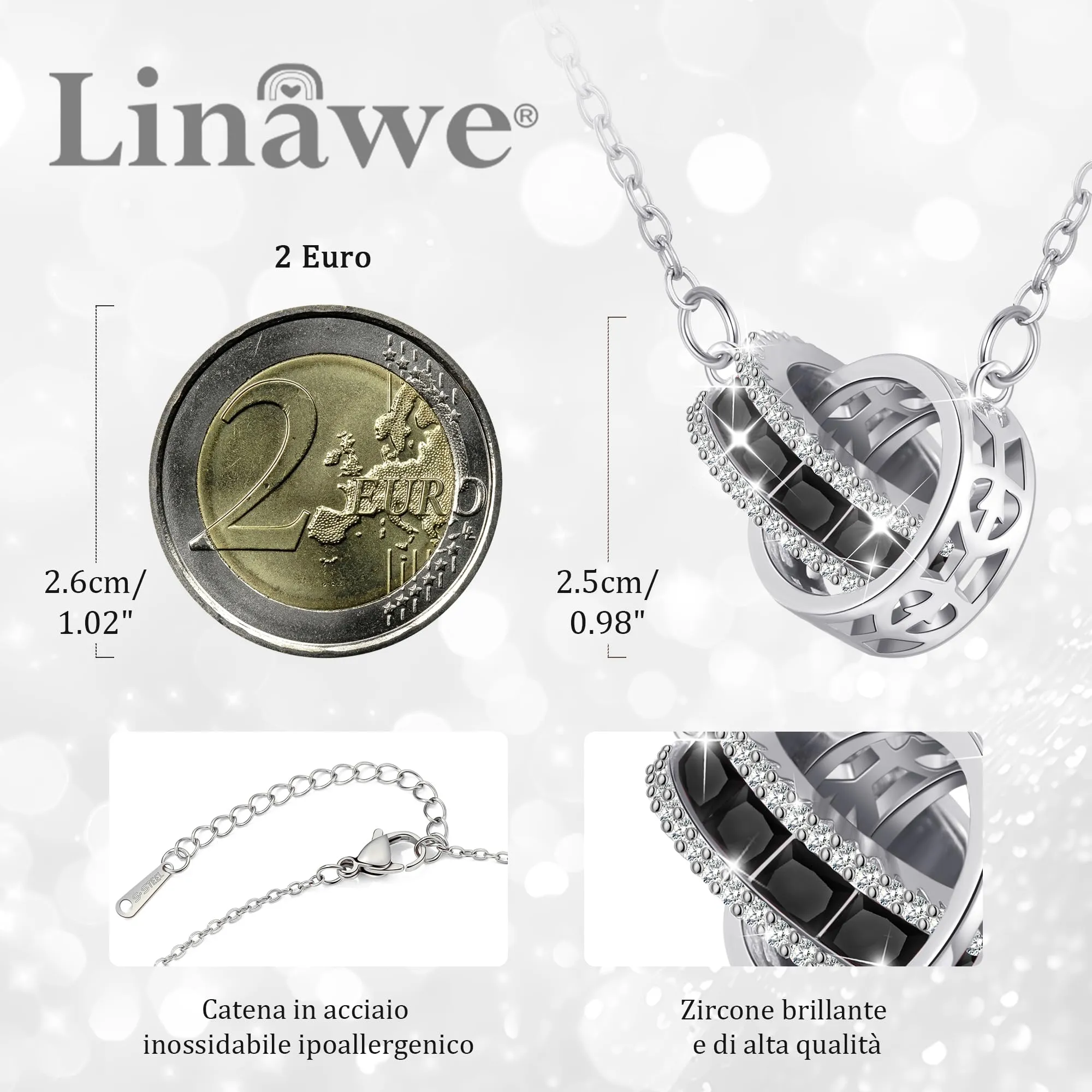 Linawe Collana con ciondolo in tormalina con pietre preziose, collane in argento da donna, collana con ciondolo a catena in acciaio inossidabile, gioielli di cristallo pietra portafortuna - immagine 2