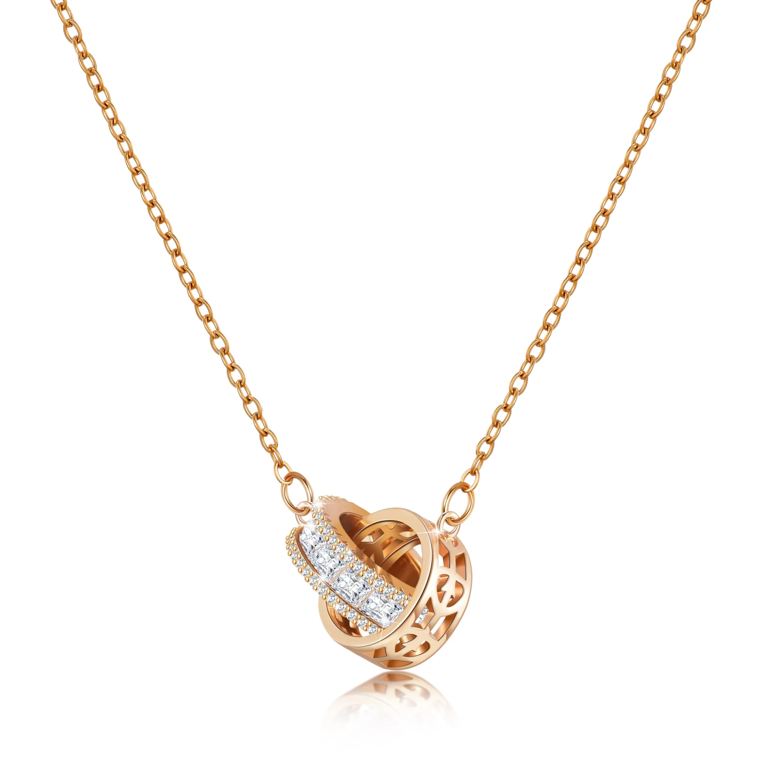 Linawe Collana con ciondolo con pietre preziose da donna, collana con ciondolo a forma di fossile, collana in oro rosa, set di catenine portafortuna in acciaio inossidabile, catena di cristallo - immagine 1