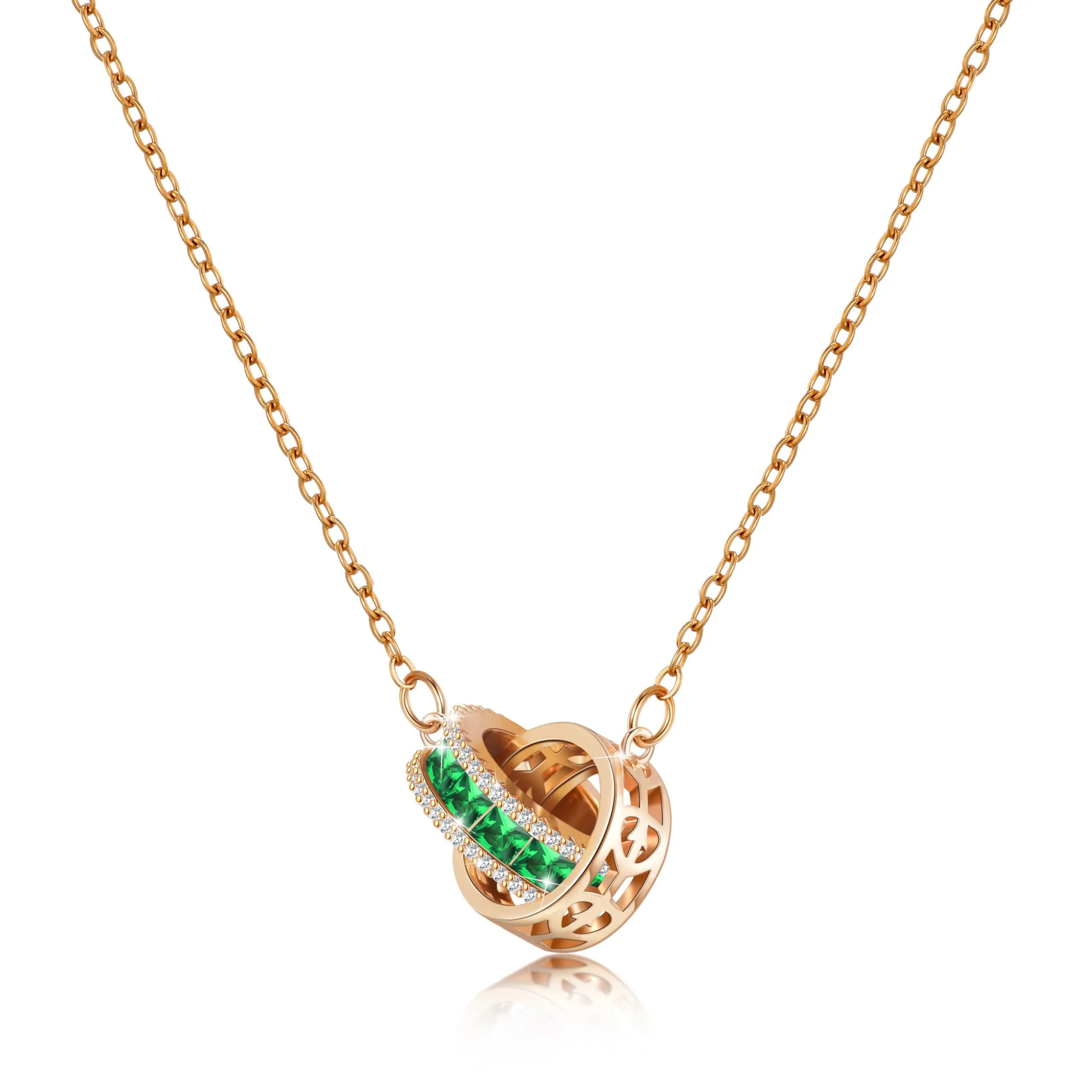 Linawe Collana con ciondolo con pietre preziose da donna in oro rosa, verde smeraldo, acciaio inossidabile, set di gioielli con ciondolo a catena, collana in cristallo con pietra portafortuna - immagine 1