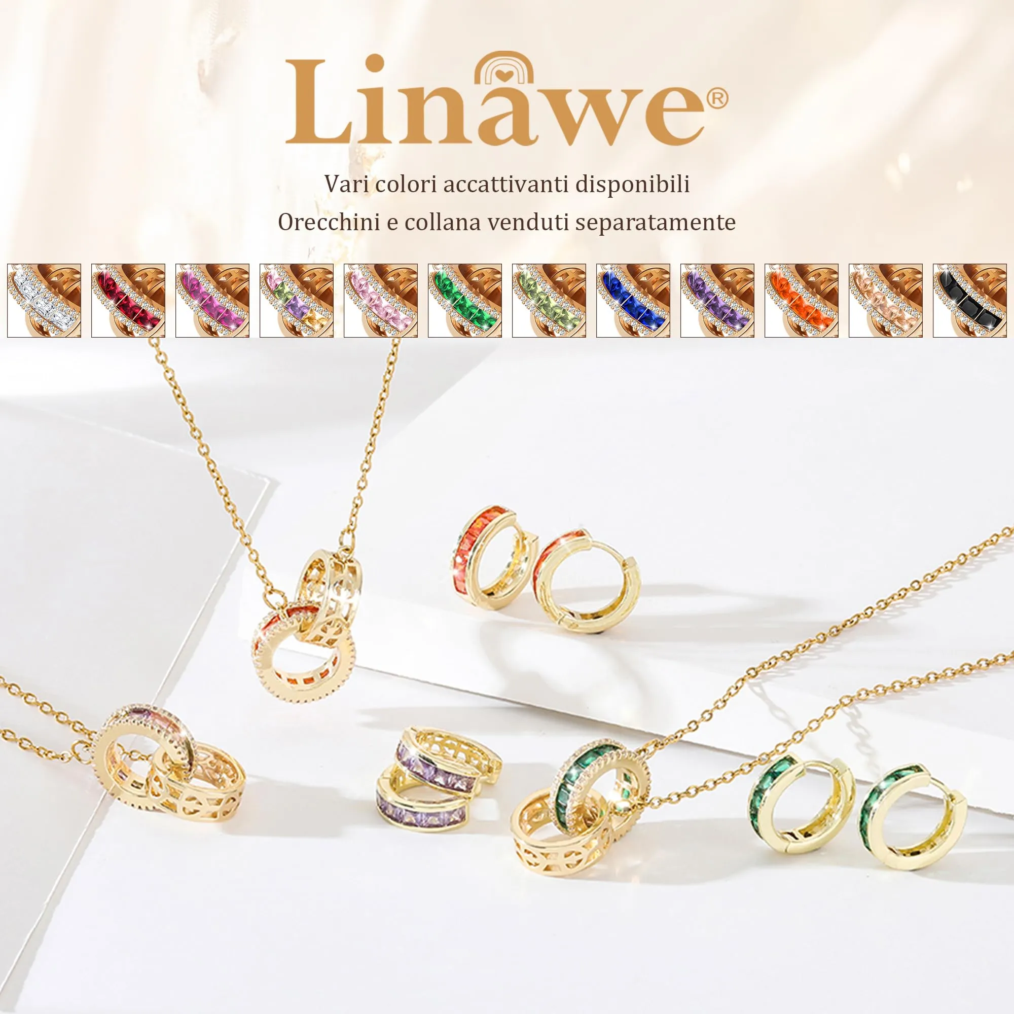 Linawe Collane da donna, collana in acciaio inossidabile con ciondolo con pietre preziose arancioni, collana di tendenza, set di gioielli alla moda in cristallo portafortuna - immagine 6
