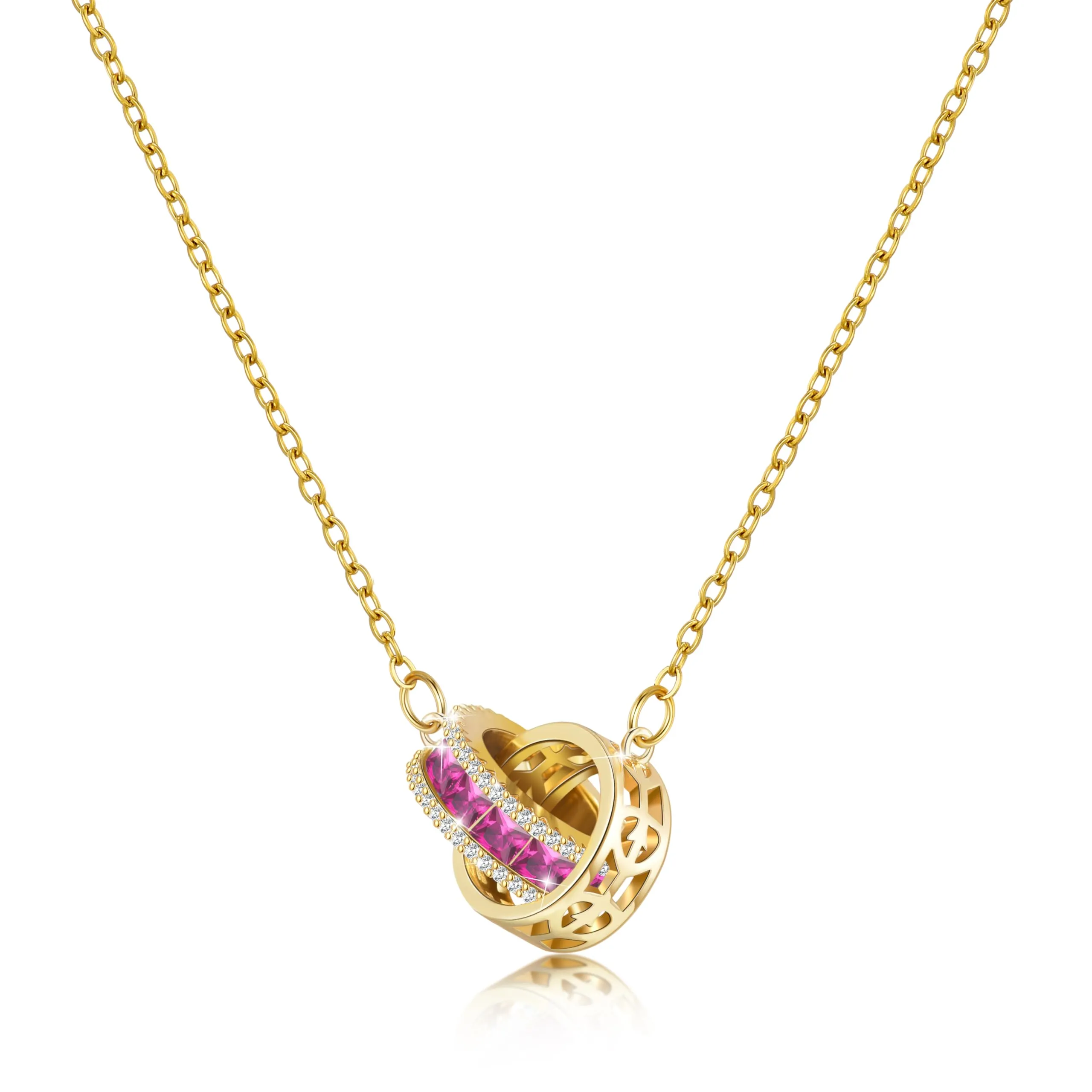 Linawe Collana da donna in acciaio inossidabile rosa, collana con ciondolo con pietre preziose, collana in rame placcato in oro, ciondolo a catena dorata, gioielli in cristallo portafortuna - immagine 1
