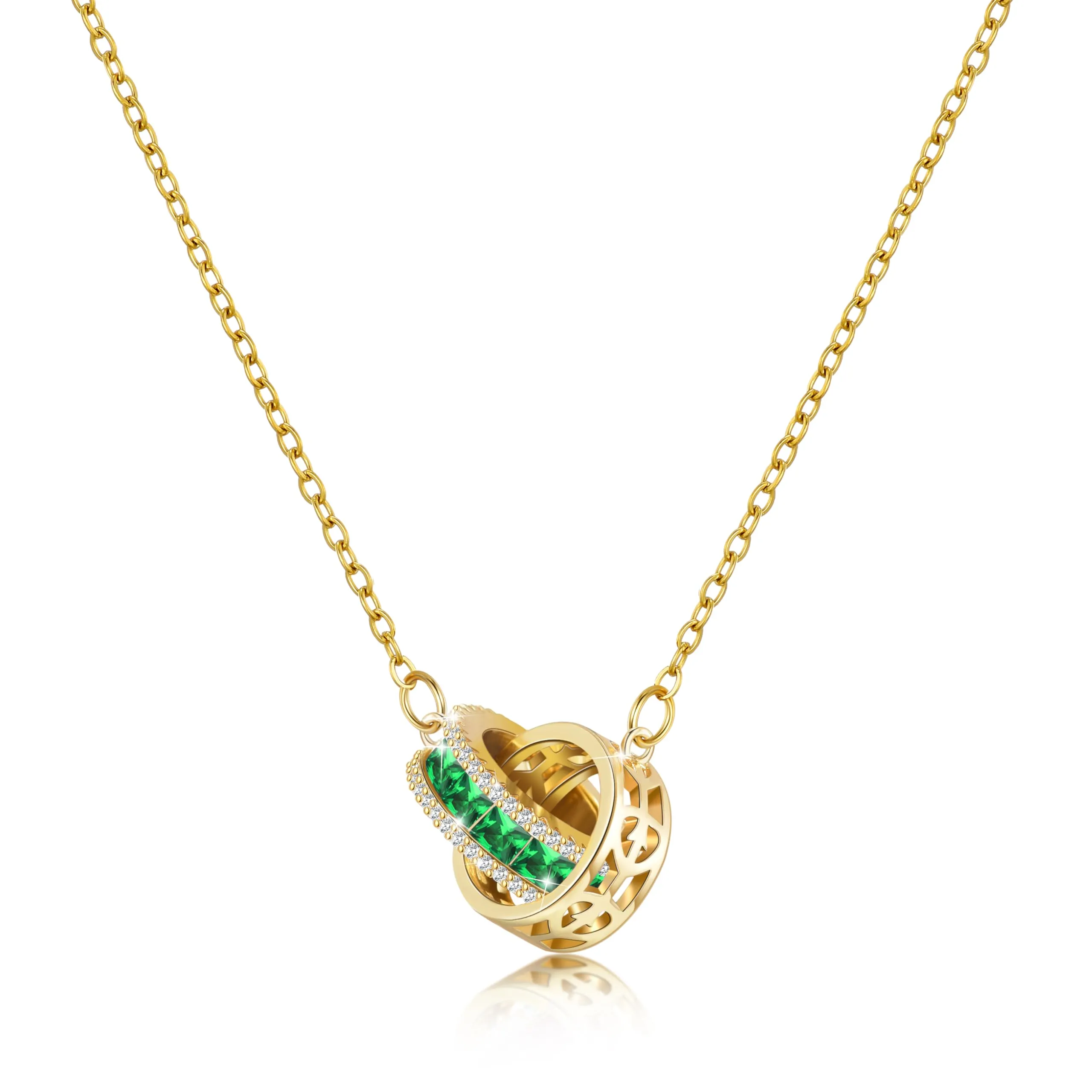 Linawe Collana con ciondolo con pietre preziose verdi smeraldo, gioielli da donna, catena in acciaio inossidabile placcata in oro, set di catenine in cristallo con pietra portafortuna - immagine 1