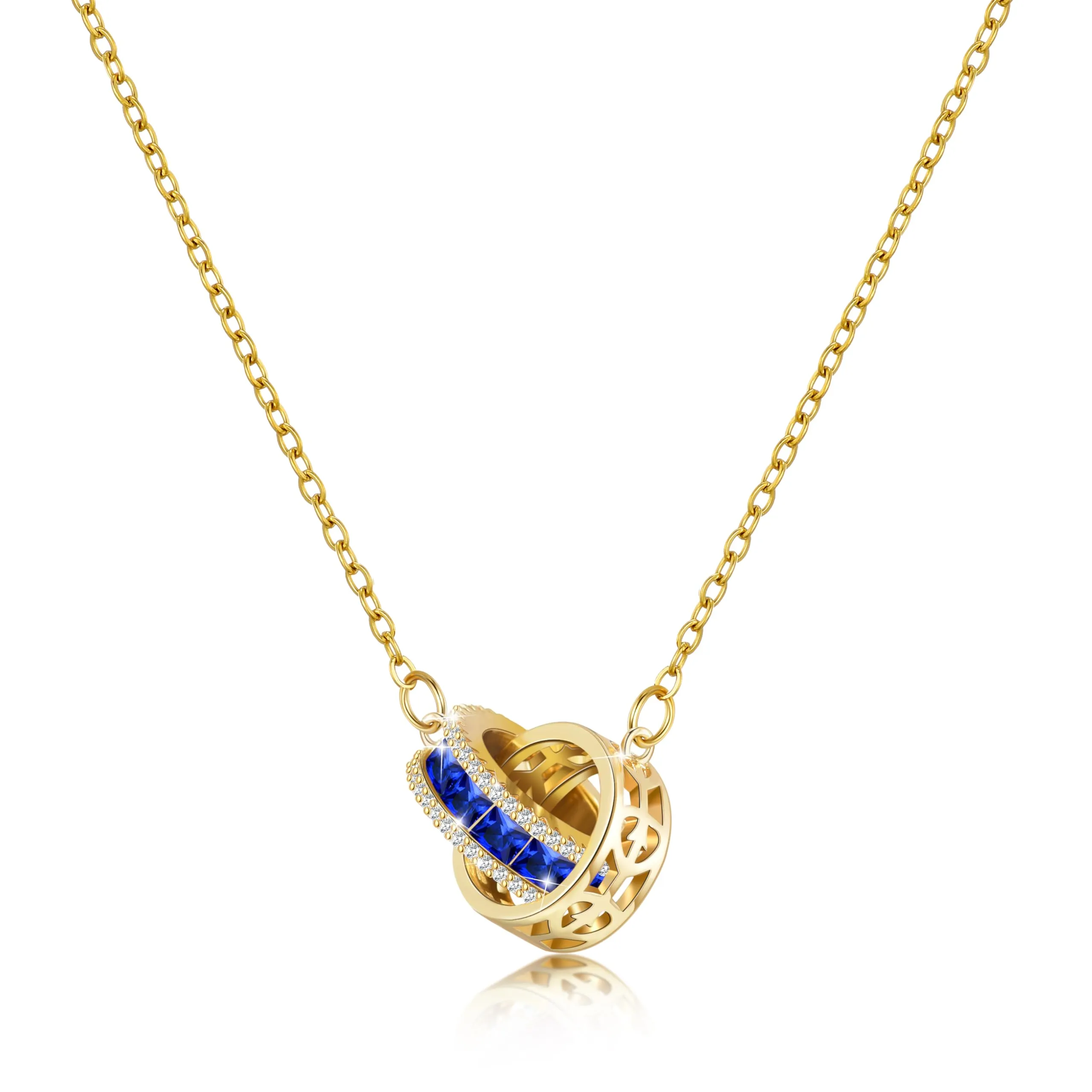 Linawe Collana con pietre preziose blu zaffiro in oro da donna, catena in acciaio inossidabile con ciondolo in pietra preziosa, set di gioielli dorati con pietra portafortuna in cristallo - immagine 1