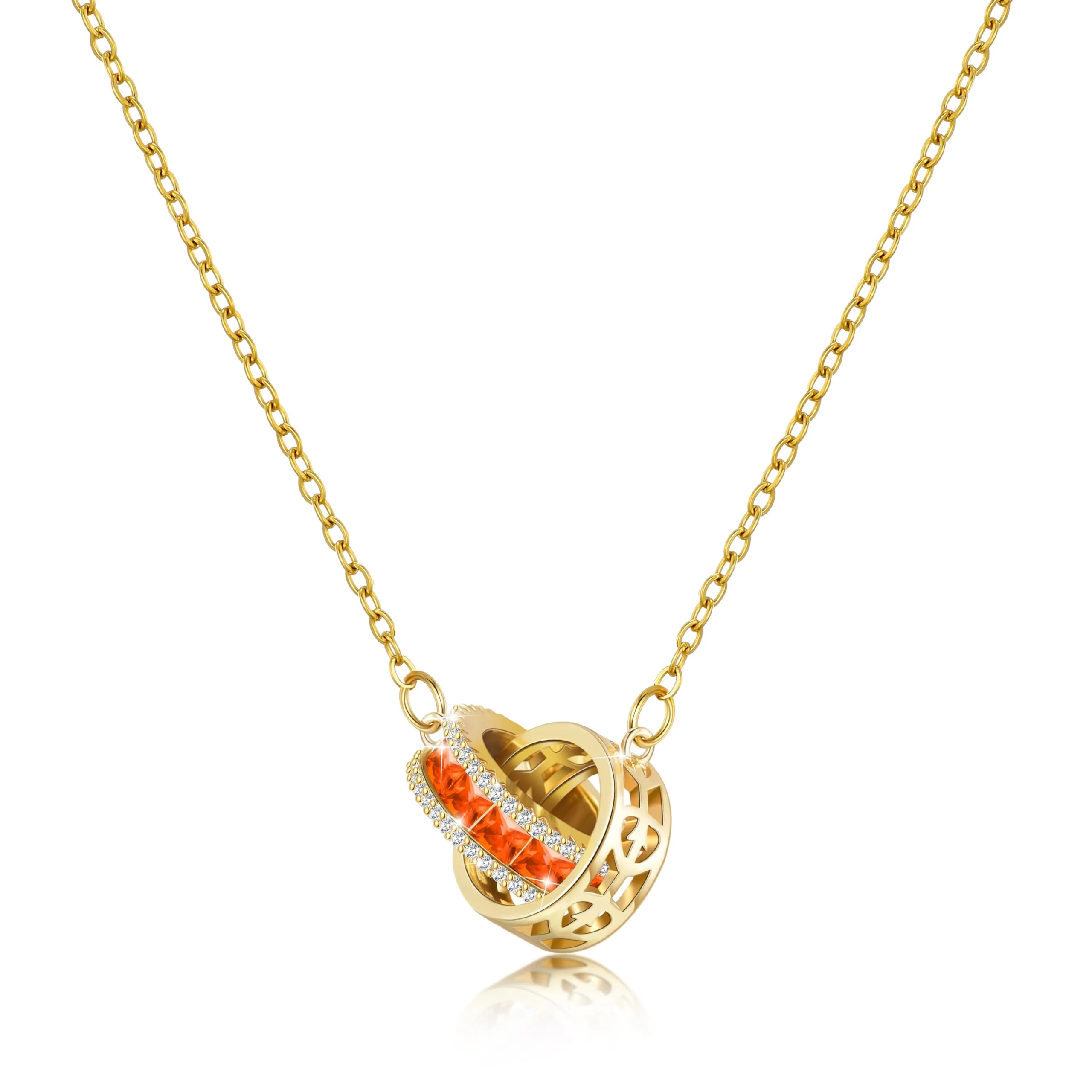 Linawe Collana da donna con gemme dorate, collana con ciondolo arancione, gioielli a catena in oro, collana con pendente a catena, set di catenine portafortuna in acciaio inossidabile dorato - immagine 1