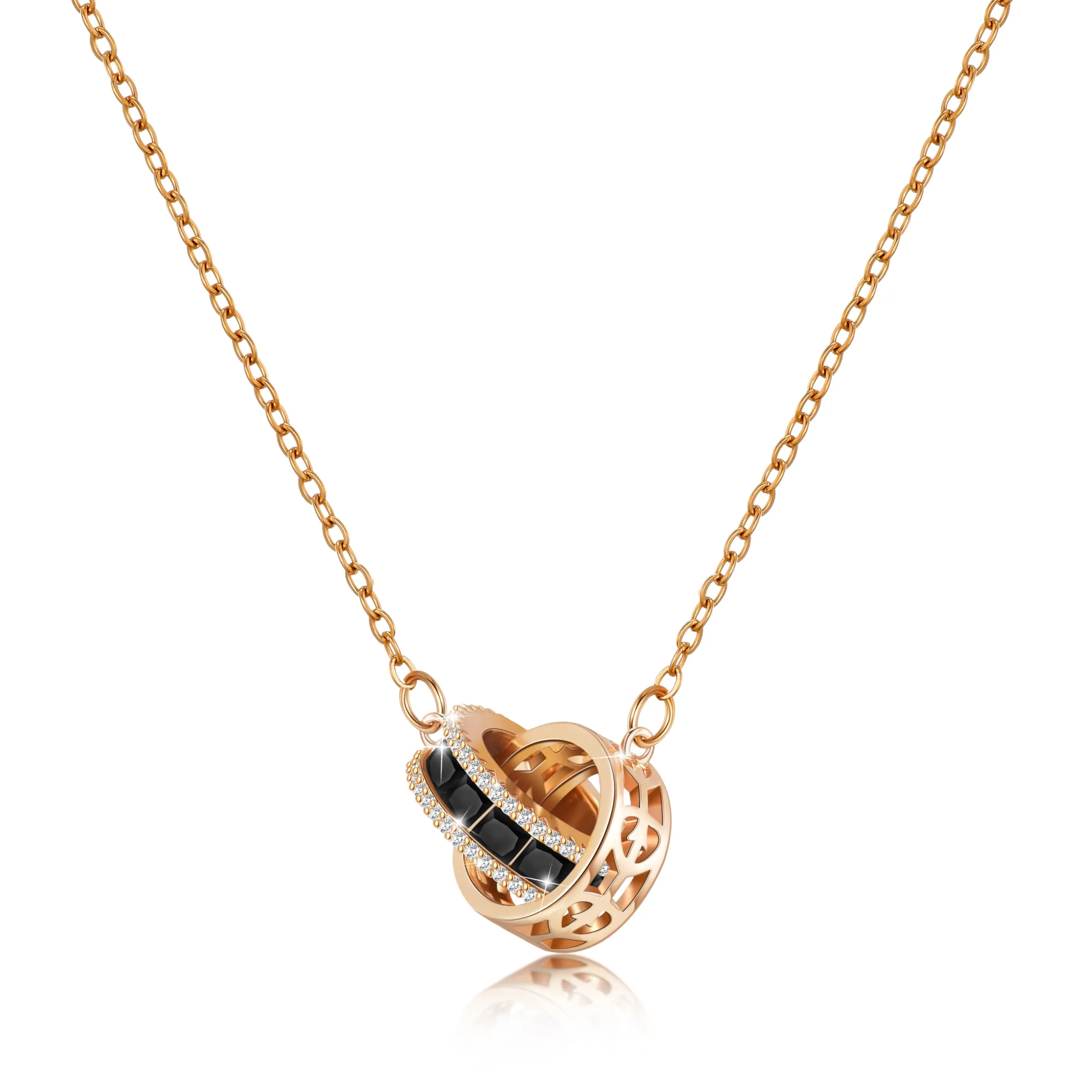 Linawe Collane con ciondolo in tormalina nera da donna in oro rosa, collana con ciondolo a catena in acciaio inossidabile con pietre preziose, collana di Pietra portafortuna cristallo - immagine 1