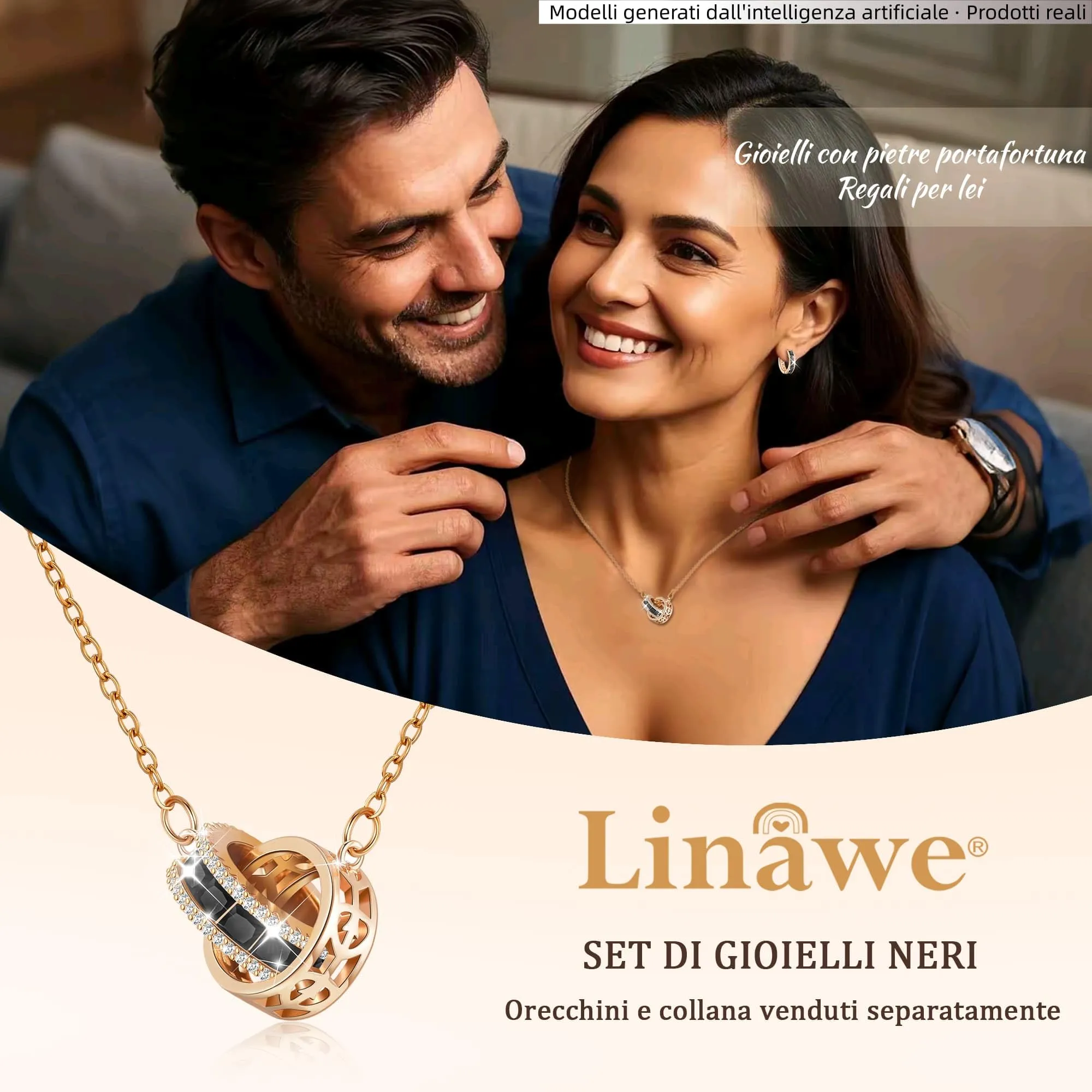 Linawe Collane con ciondolo in tormalina nera da donna in oro rosa, collana con ciondolo a catena in acciaio inossidabile con pietre preziose, collana di Pietra portafortuna cristallo - immagine 5