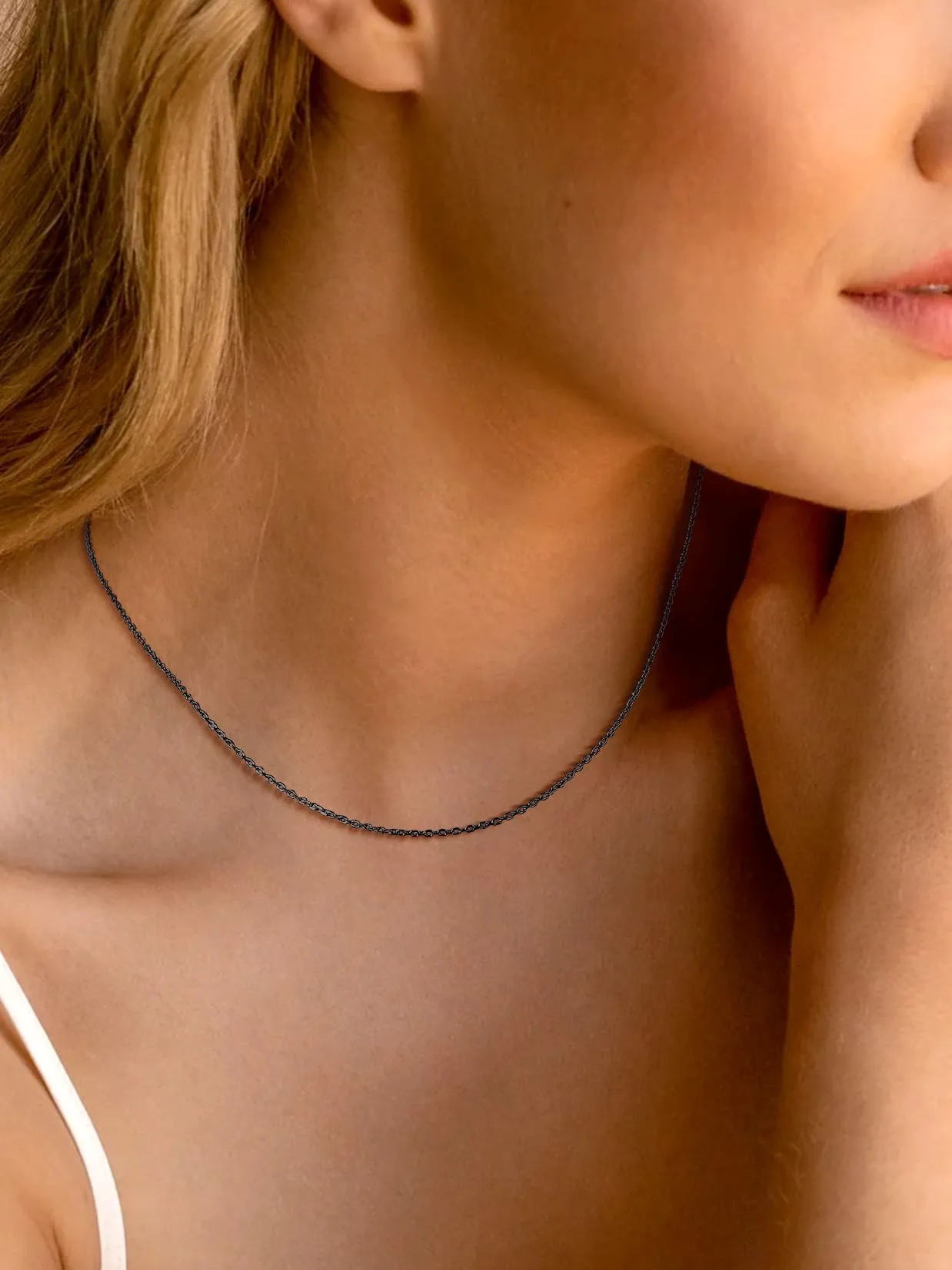 Suplight Collana Donna Nero Rolò a Catenina Sottile 1,4mm in Acciaio Inossidabile Catenina Nero Donna Lunghezza 51cm Catena per Ciondolo Impermeabile Confezione Regalo - immagine 2