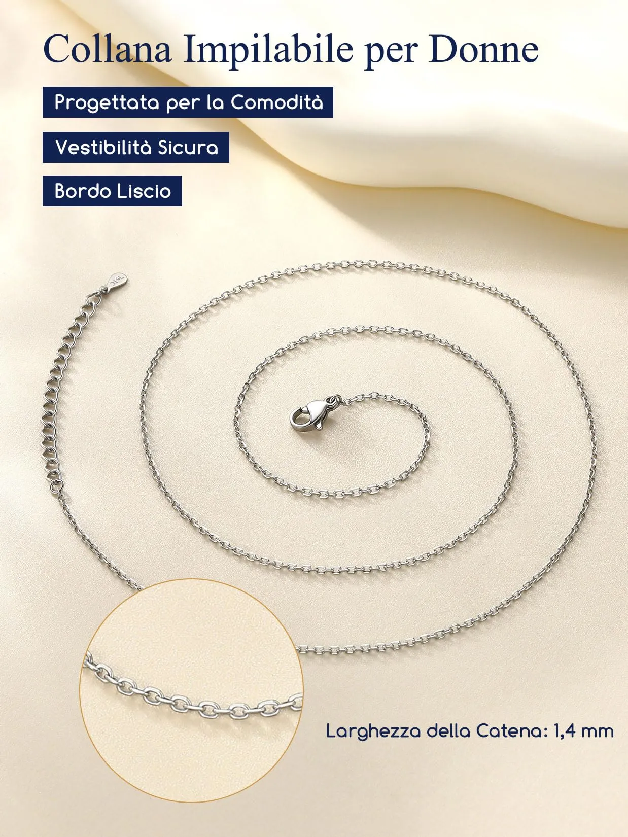 Suplight Collana Donna a Catenina Rolò Sottile 1,4mm in Acciaio Inossidabile Catenina Acciaio Donna Lunghezza 41cm Collana da Donne Sottile per Ricambio Ciondolo Regalo per Compleanno - immagine 7