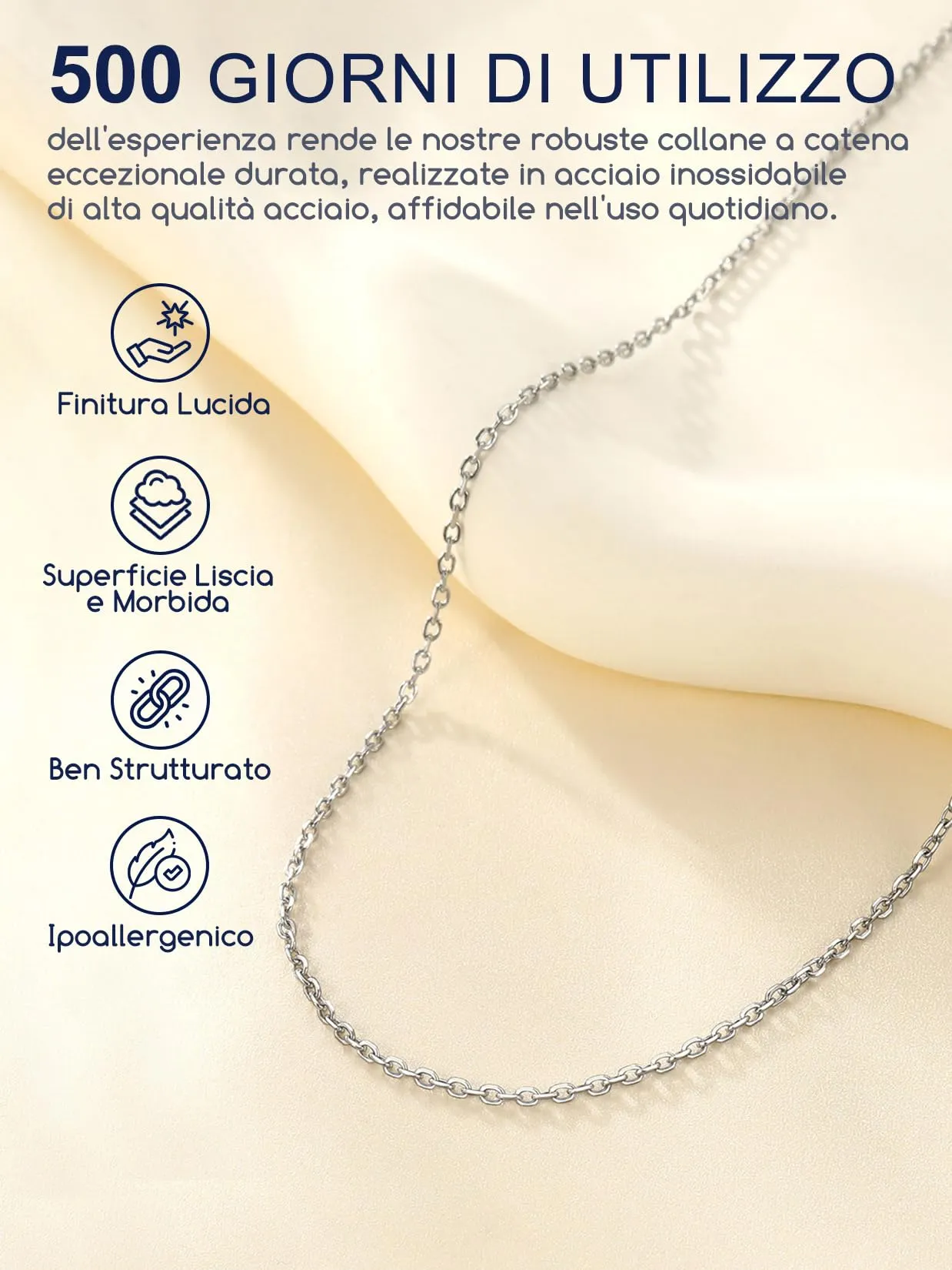 Suplight Collana Donna Rolò in Acciaio Inossidabile Catenina Acciaio Donna Sottile 1,4mm Colore Argento Lunghezza 61cm Collana per Ricambio Pendente con Confezione Regalo - immagine 4