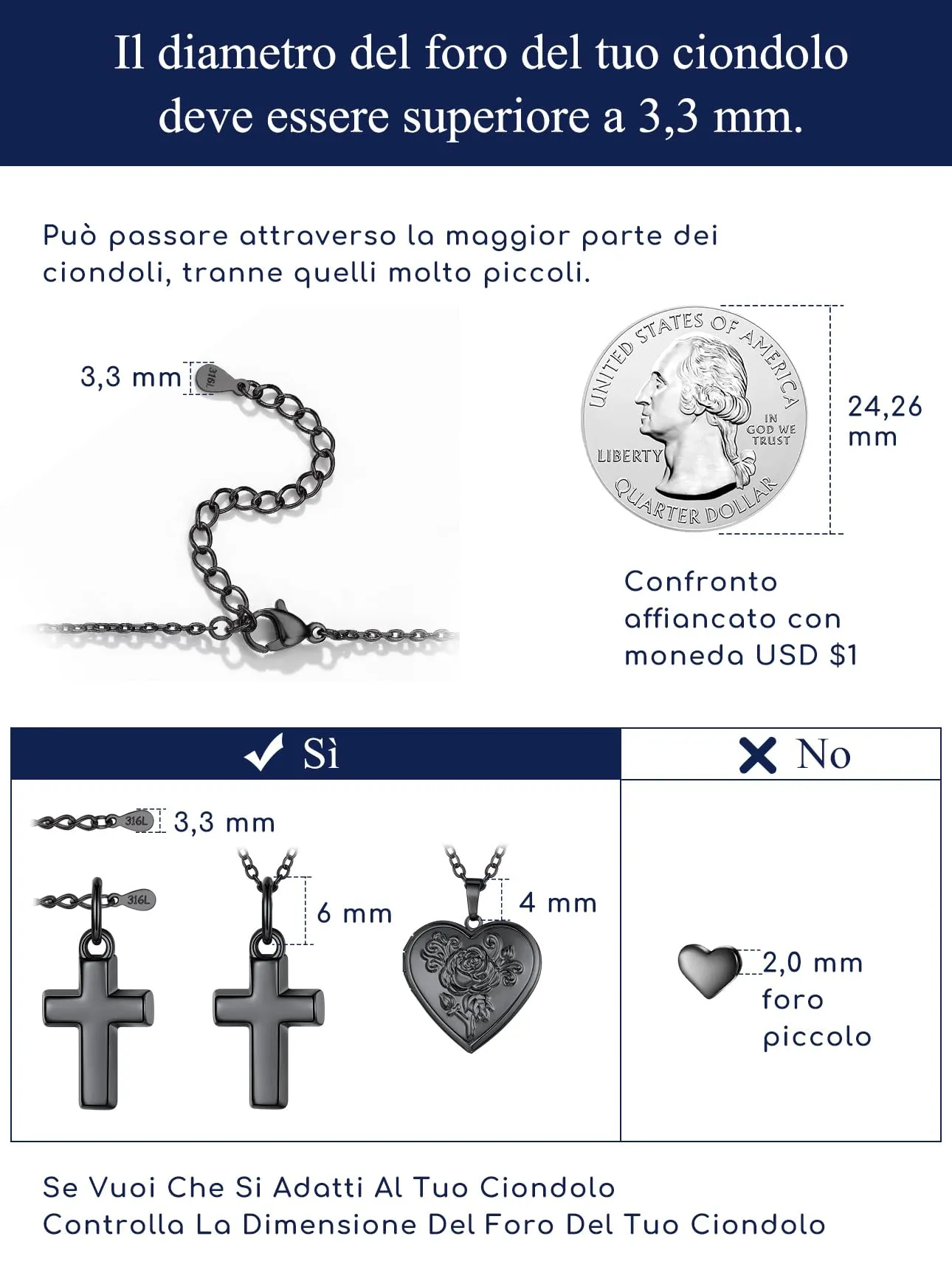 Suplight Collana Donna Nero a Catenina Rolò Sottile 1,4mm Catenina Nero Donna Lunghezza 61cm Collana da Donne Sottile per Ricambio Ciondolo Catena Scintillante Regalo per Compleanno - immagine 6