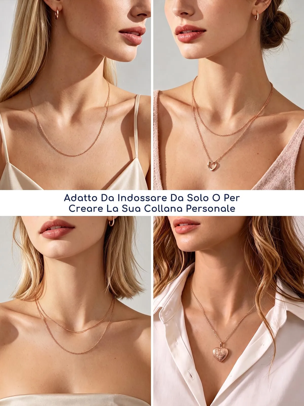 Suplight Collana Donna Oro Rosa Rolò a Catenina Sottile 1,4mm in Acciaio Inossidabile Catenina Oro Rosa Donna Lunghezza 51cm Catena per Ciondolo Impermeabile Confezione Regalo - immagine 3