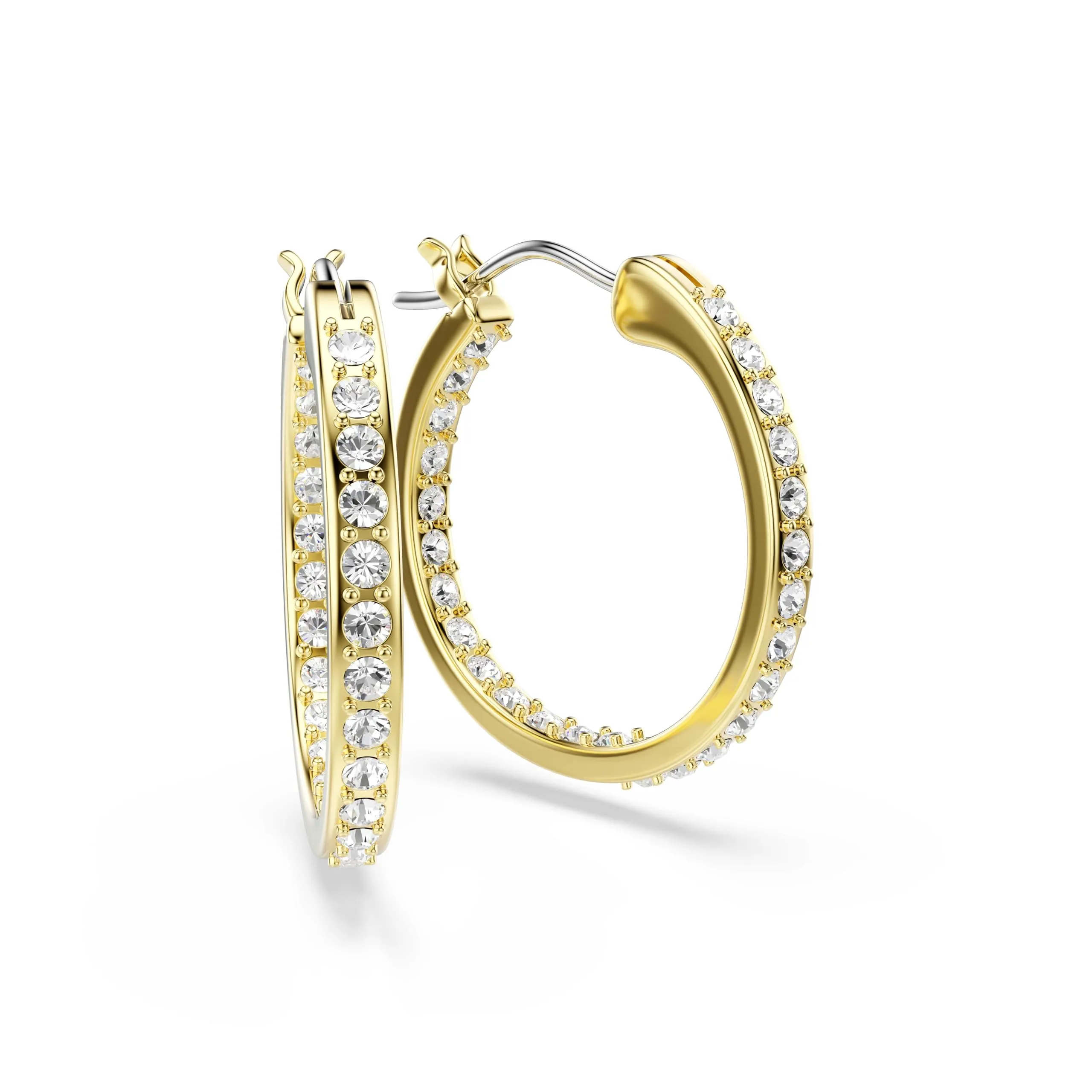 Swarovski Sommerset Orecchini a Cerchio Piccoli, Gioielli Versatili per Occasioni Speciali con Pavé di Cristalli Cry Swarovski, Placcatura in Tonalità Oro, 2 x 0,2 cm, peso (singolo orecchino) 1,1 g - immagine 3