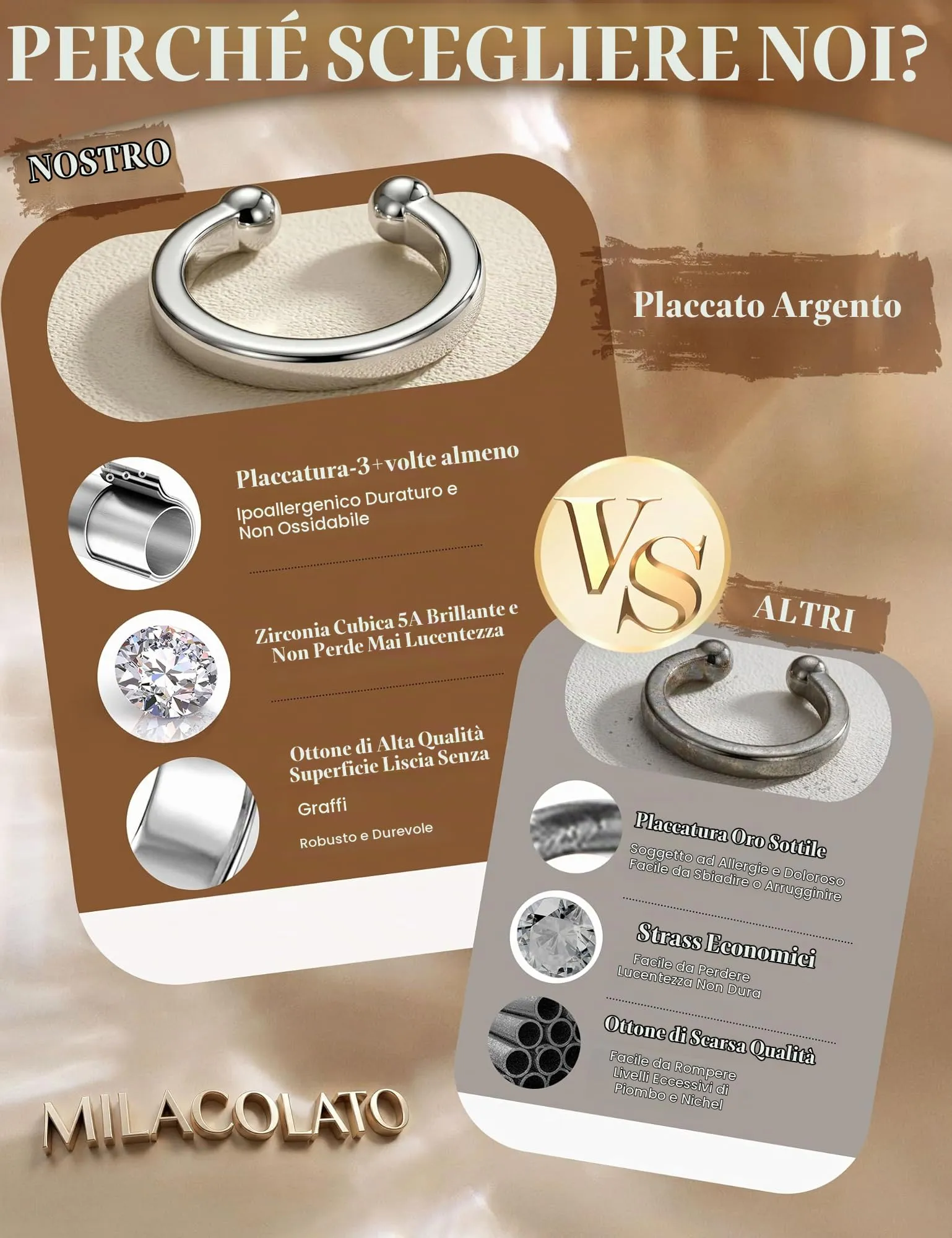 MILACOLATO Ear Cuff Orecchini da Donna Color Oro Orecchini Senza Buco - immagine 4