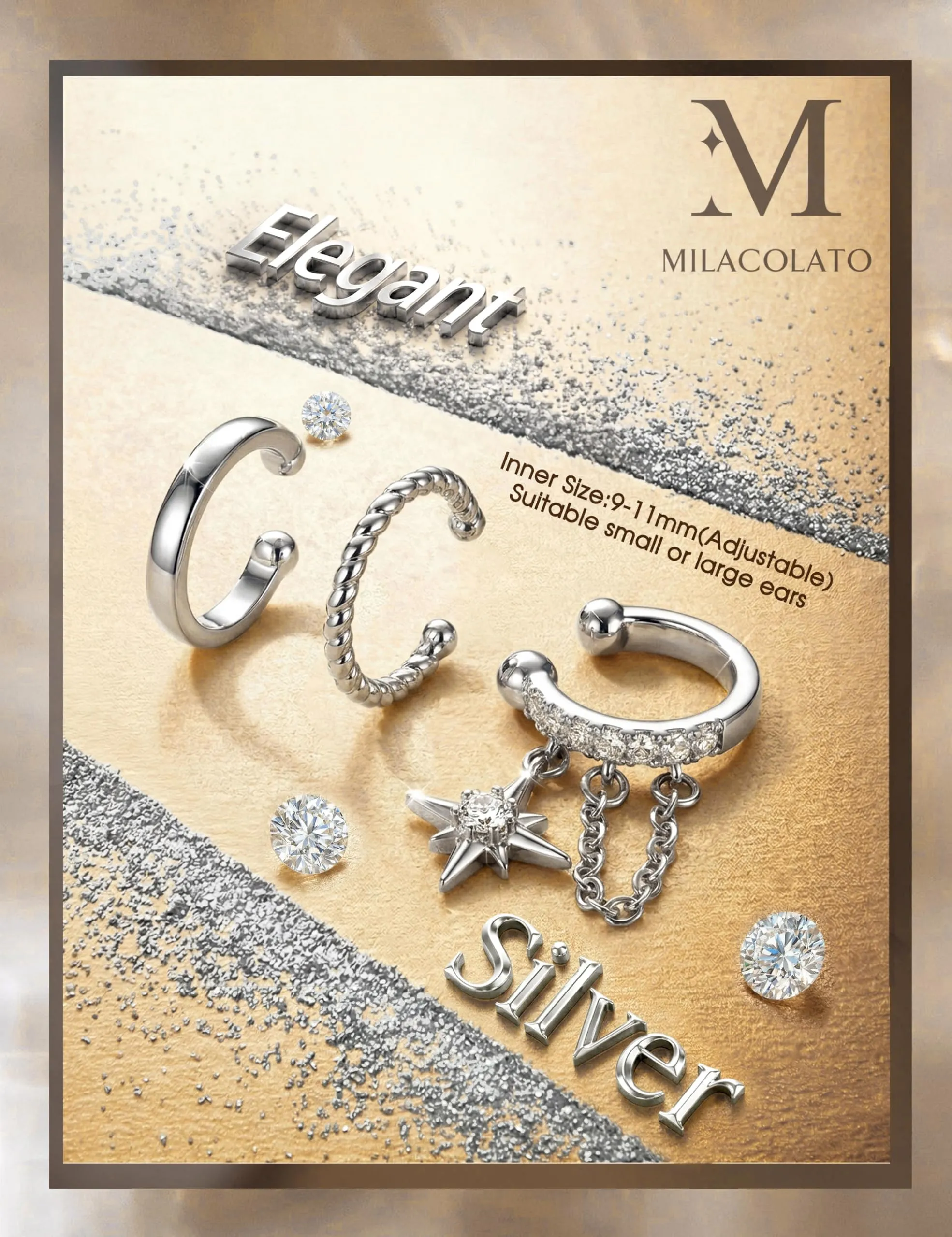 MILACOLATO Ear Cuff Orecchini da Donna Color Oro Orecchini Senza Buco - immagine 6