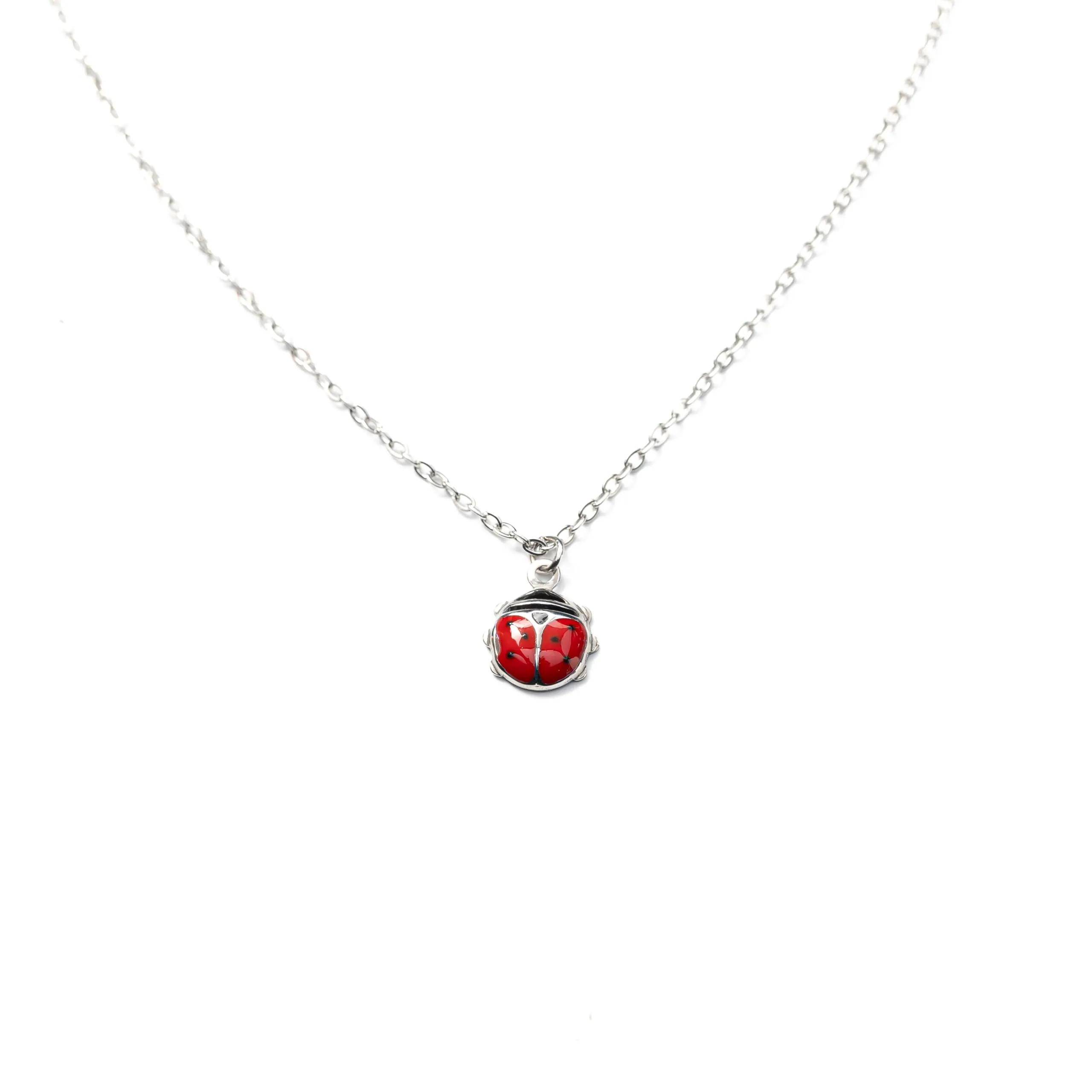 Collana Donna Ciondolo Coccinella Rossa Portafortuna in Acciaio Inox - immagine 1