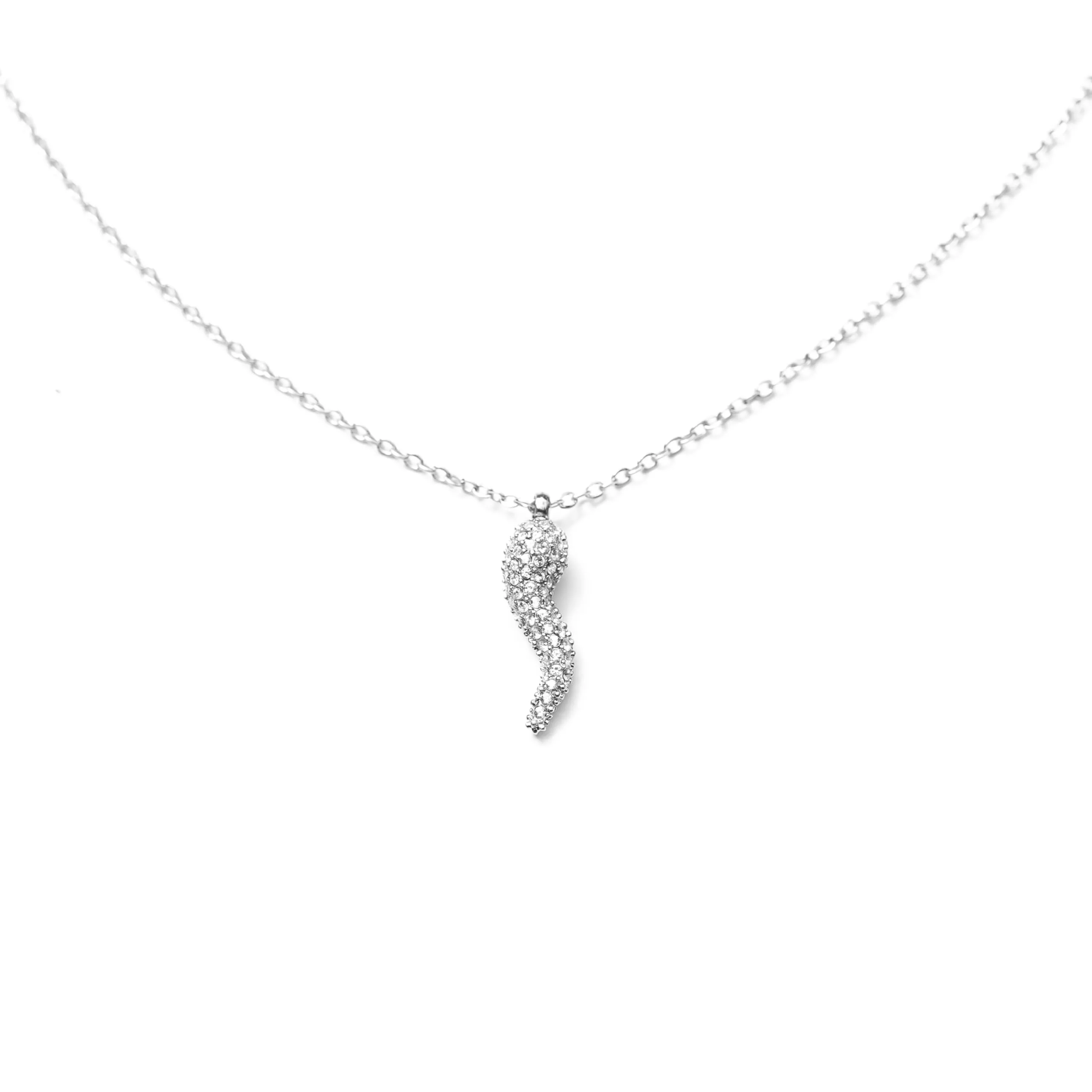 Collana Donna Ciondolo Cornetto con Strass Portafortuna Acciaio Inox - immagine 1