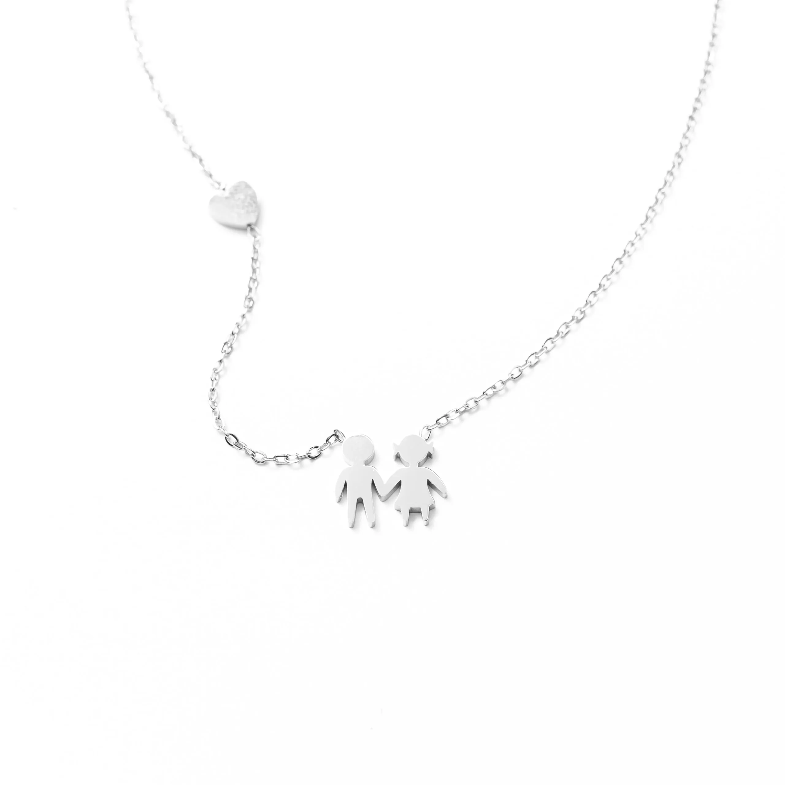 Collana Donna Girocollo con Ciondolo Famiglia in Acciaio Inox, Idea Regalo - immagine 1