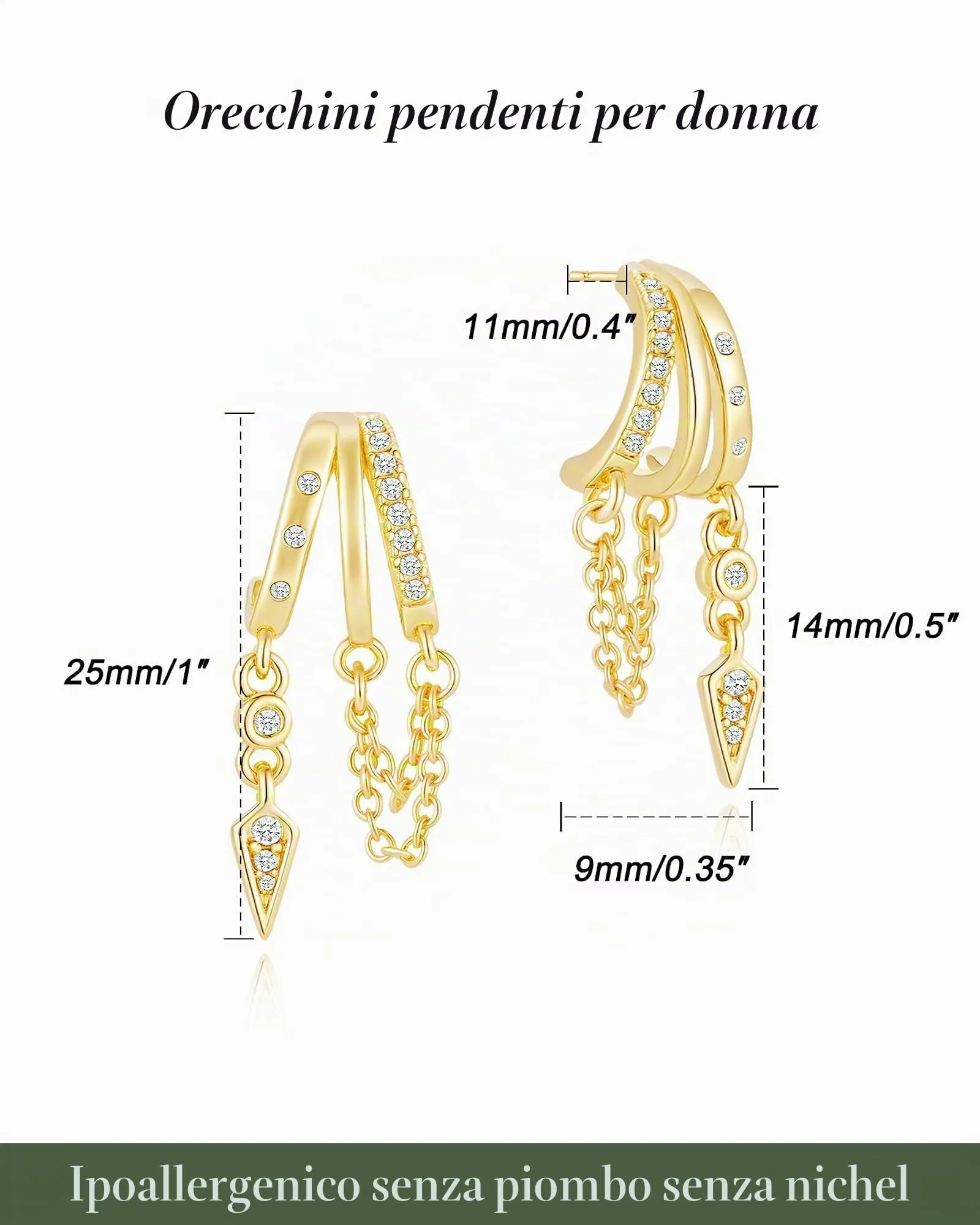 HANLI Orecchini Cerchio Pendenti Donna Oro Placcato 14K e Zirconi Cubici Anallergici Leggeri Trendy Gioielli di Moda per le Donne - immagine 3