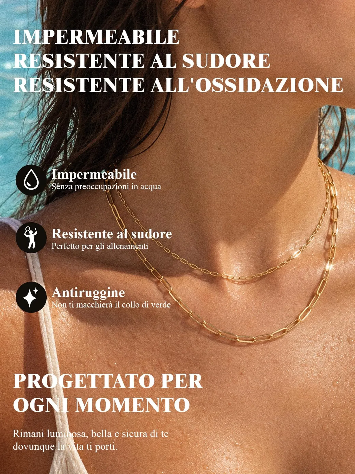 U7 Catenina Donna Oro Acciaio Inox a Graffetta da 1,8 mm, lungh.61+5cm - immagine 3