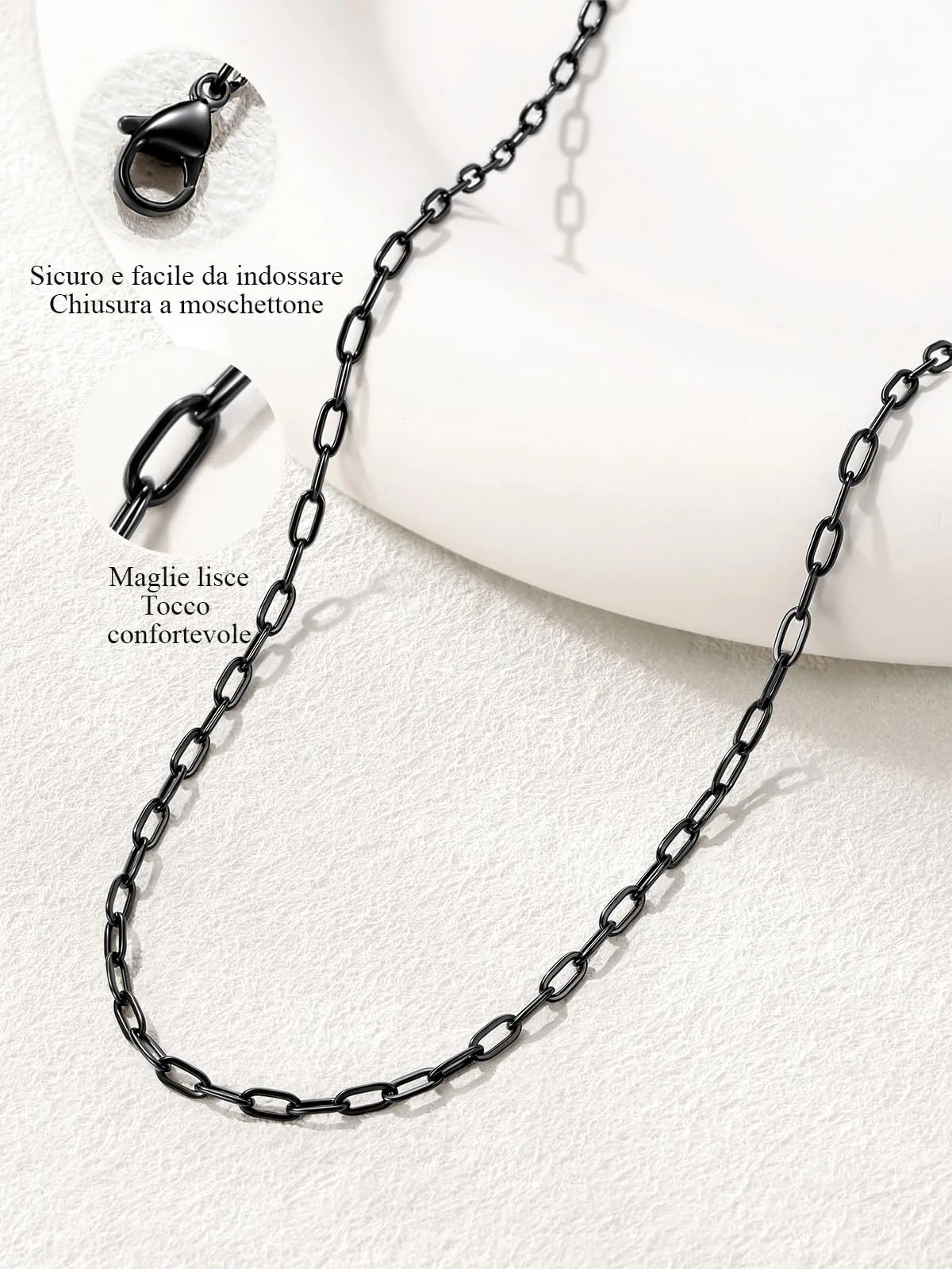 U7 Catenina Donna Nera Acciaio Inox a Graffetta da 1,8 mm, lungh.51+5cm - immagine 7