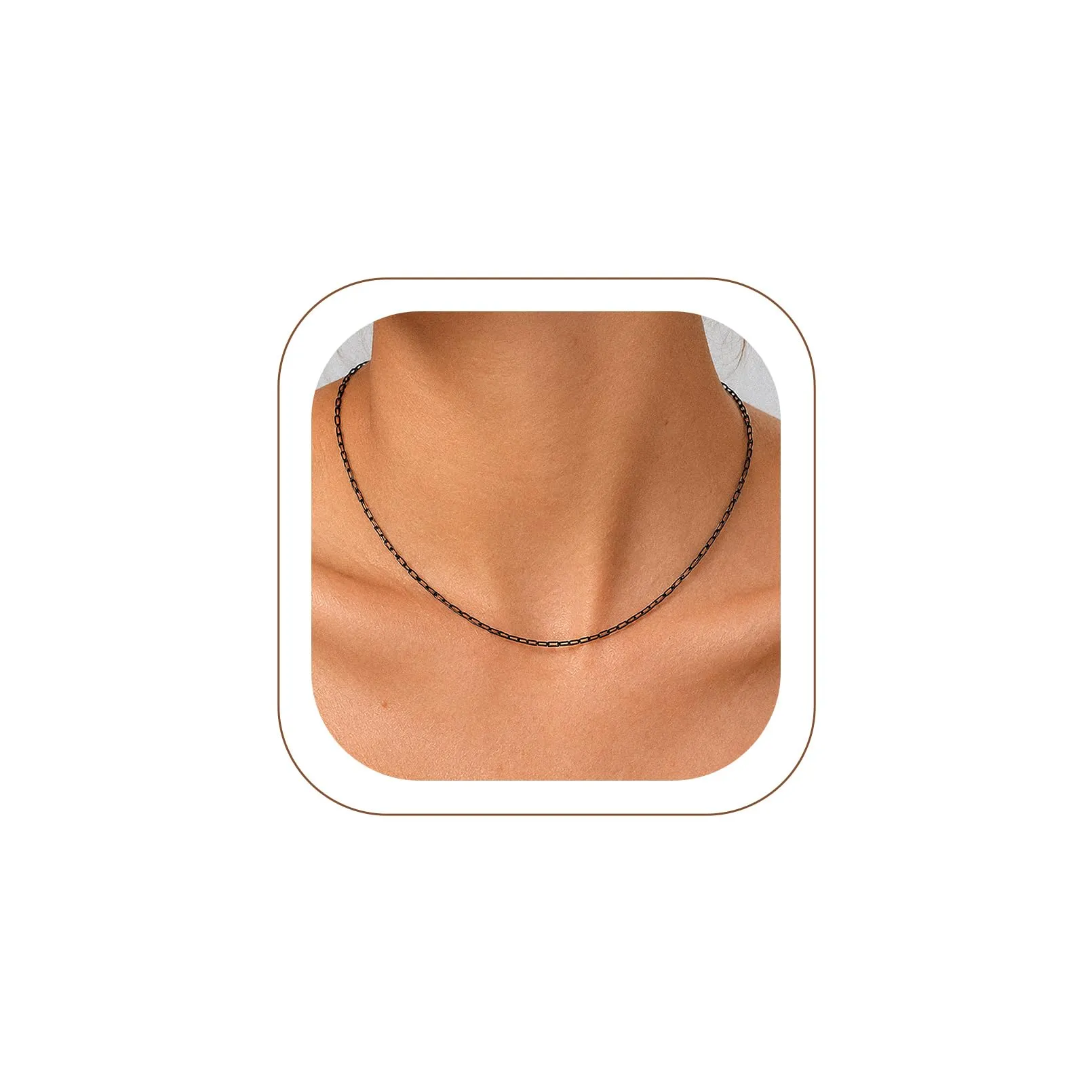 U7 Catenina Donna Nera Acciaio Inox a Graffetta da 1,8 mm, lungh.35+5cm - immagine 1