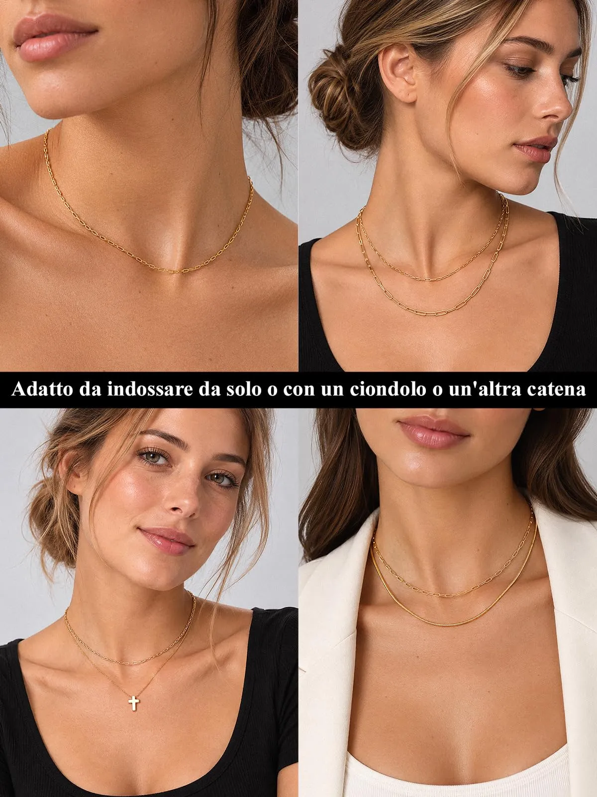 U7 Catenina Donna Oro Acciaio Inox a Graffetta da 1,8 mm, lungh.35+5cm - immagine 6