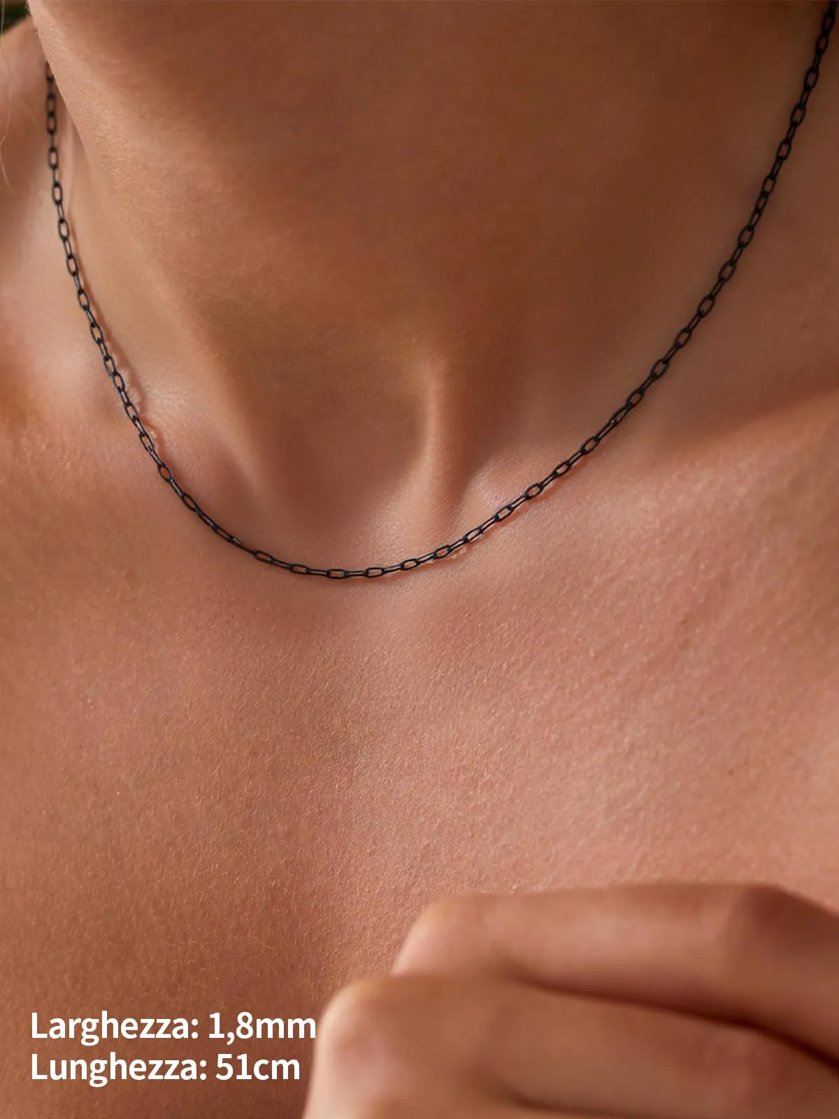 U7 Catenina Donna Nera Acciaio Inox a Graffetta da 1,8 mm, lungh.61+5cm - immagine 2