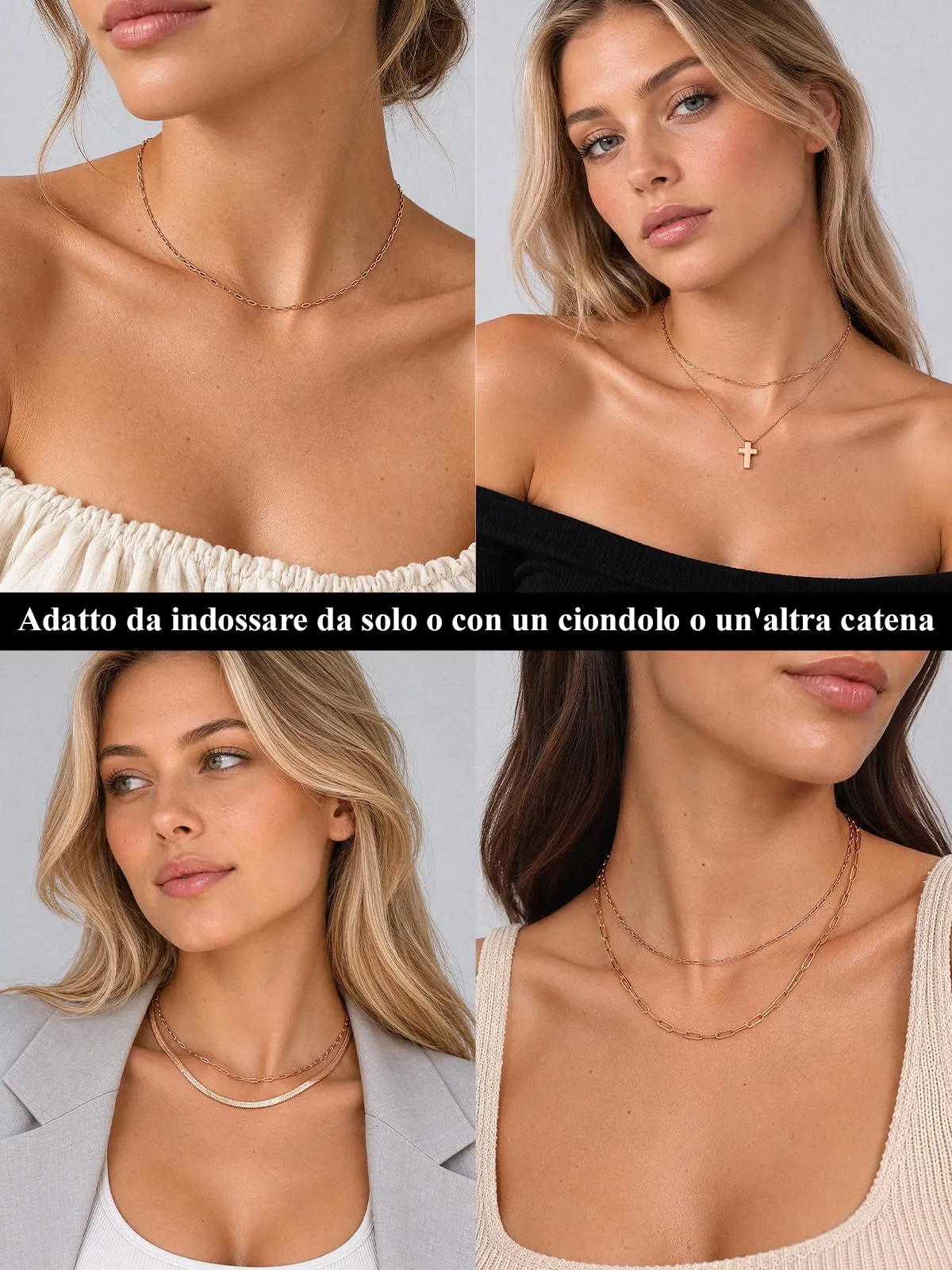 U7 Catenina Donna Oro Rosa Acciaio Inox a Graffetta da 1,8 mm, lungh.46+5cm - immagine 6