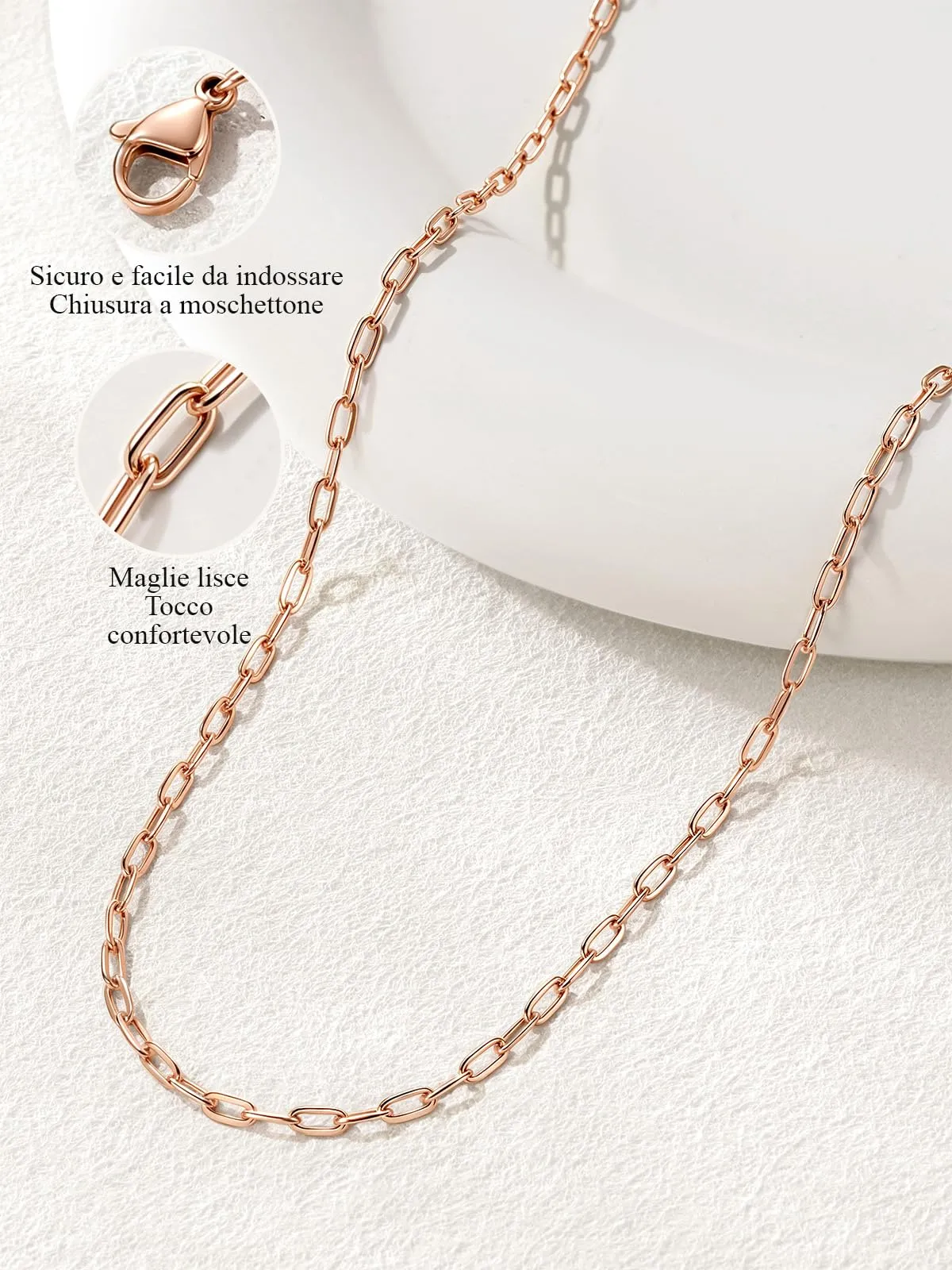 U7 Catenina Donna Oro Rosa Acciaio Inox a Graffetta da 1,8 mm, lungh.61+5cm - immagine 7
