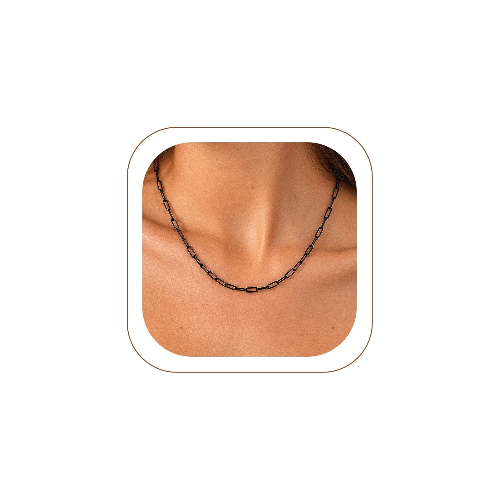 U7 Catenina Donna Nera Acciaio Inox a Graffetta da 3,4 mm, lungh.61+5cm - immagine 1