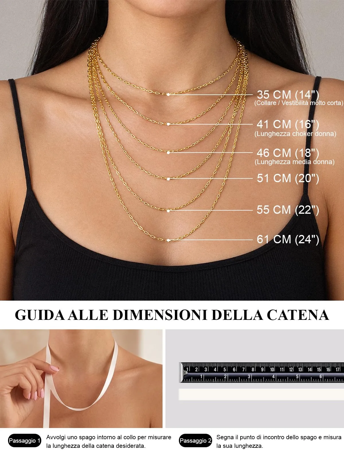 U7 Catenina Donna Oro Acciaio Inox a Graffetta da 1,8 mm, lungh.41+5cm - immagine 5