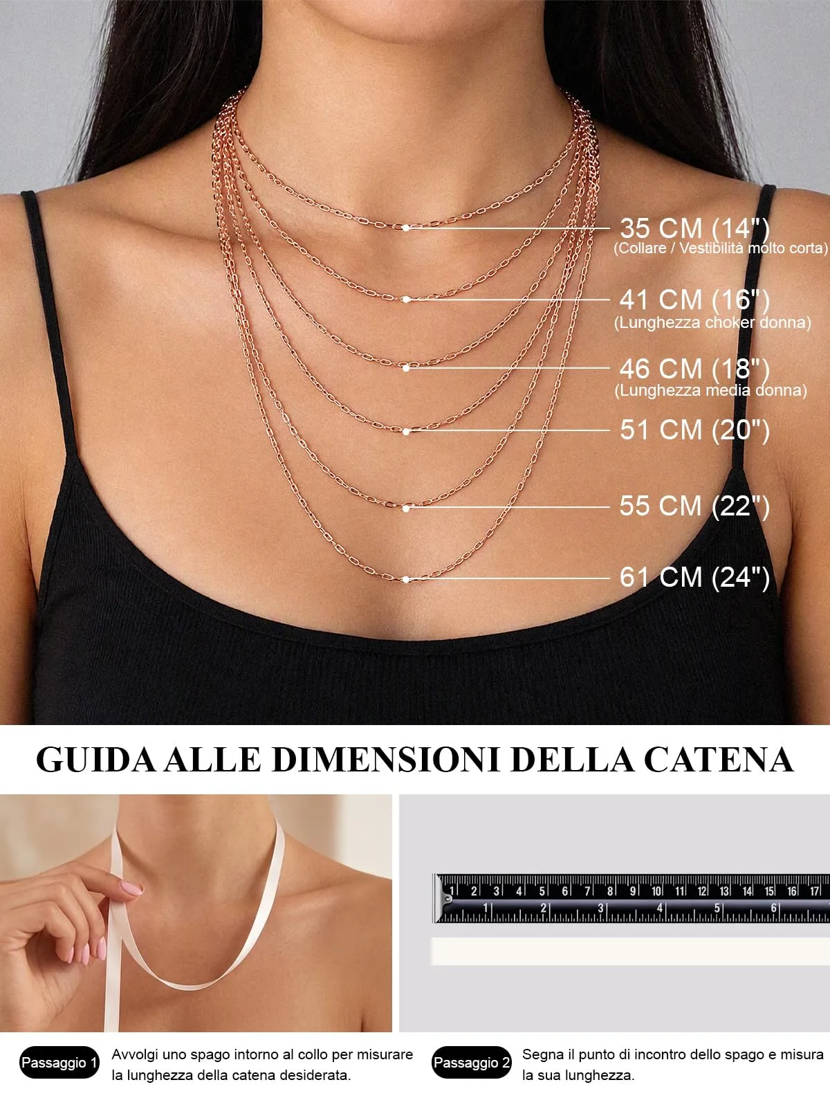U7 Catenina Donna Oro Rosa Acciaio Inox a Graffetta da 3,4 mm, lungh.41+5cm - immagine 5