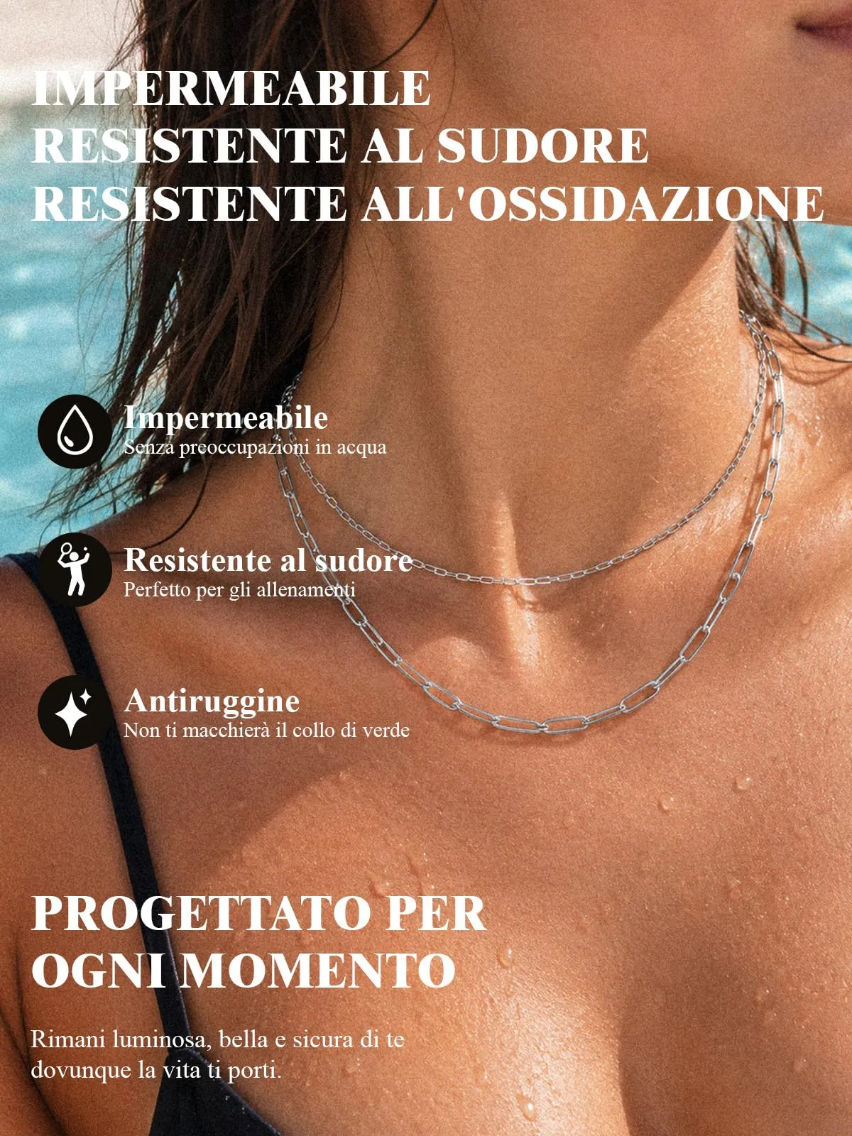 U7 Collana Catenina Donna Acciaio Inox a Graffetta da 3,4 mm, lungh.51+5cm - immagine 3