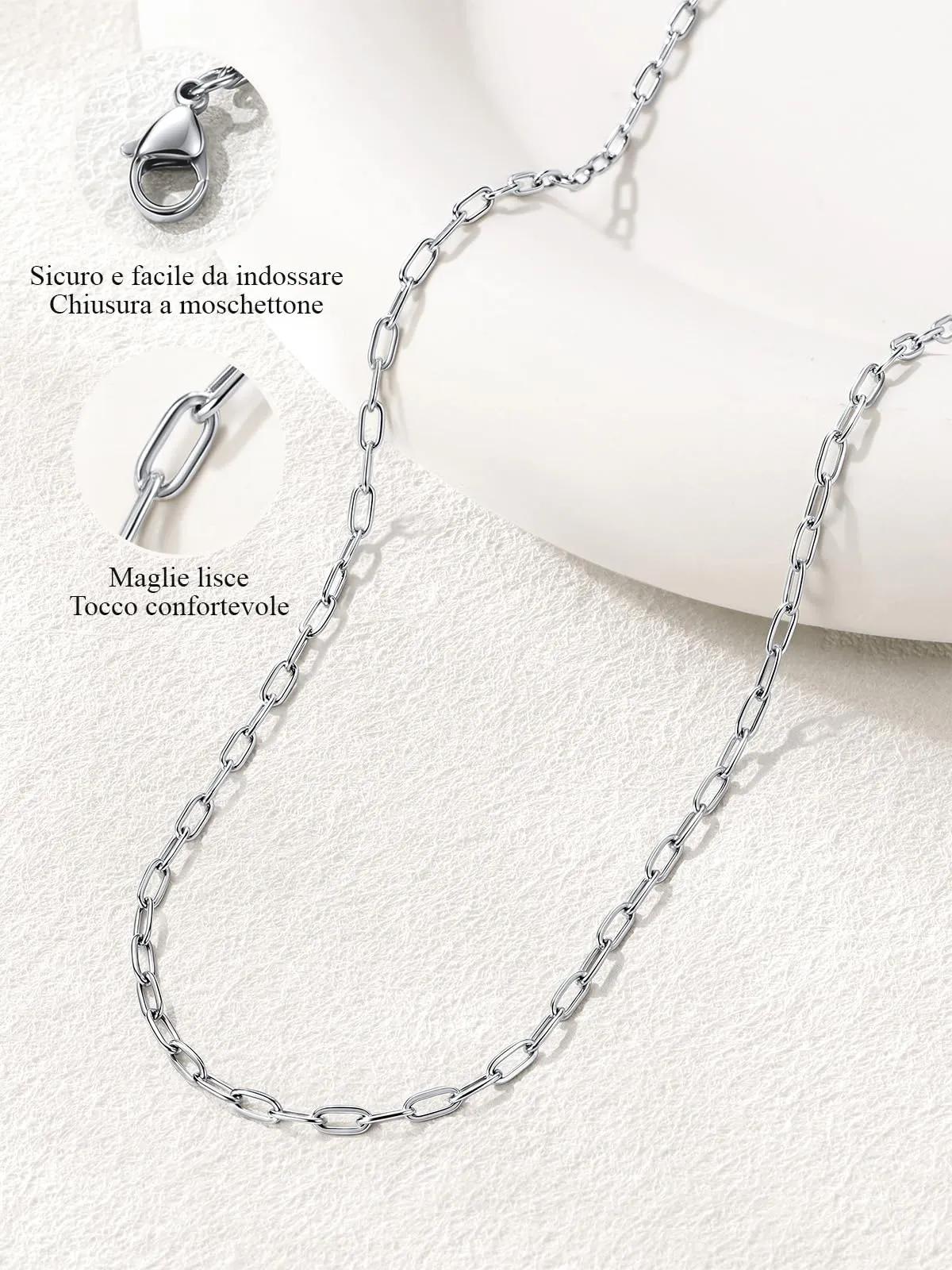 U7 Collana Catenina Donna Acciaio Inox a Graffetta da 1,8 mm, lungh.51+5cm - immagine 7