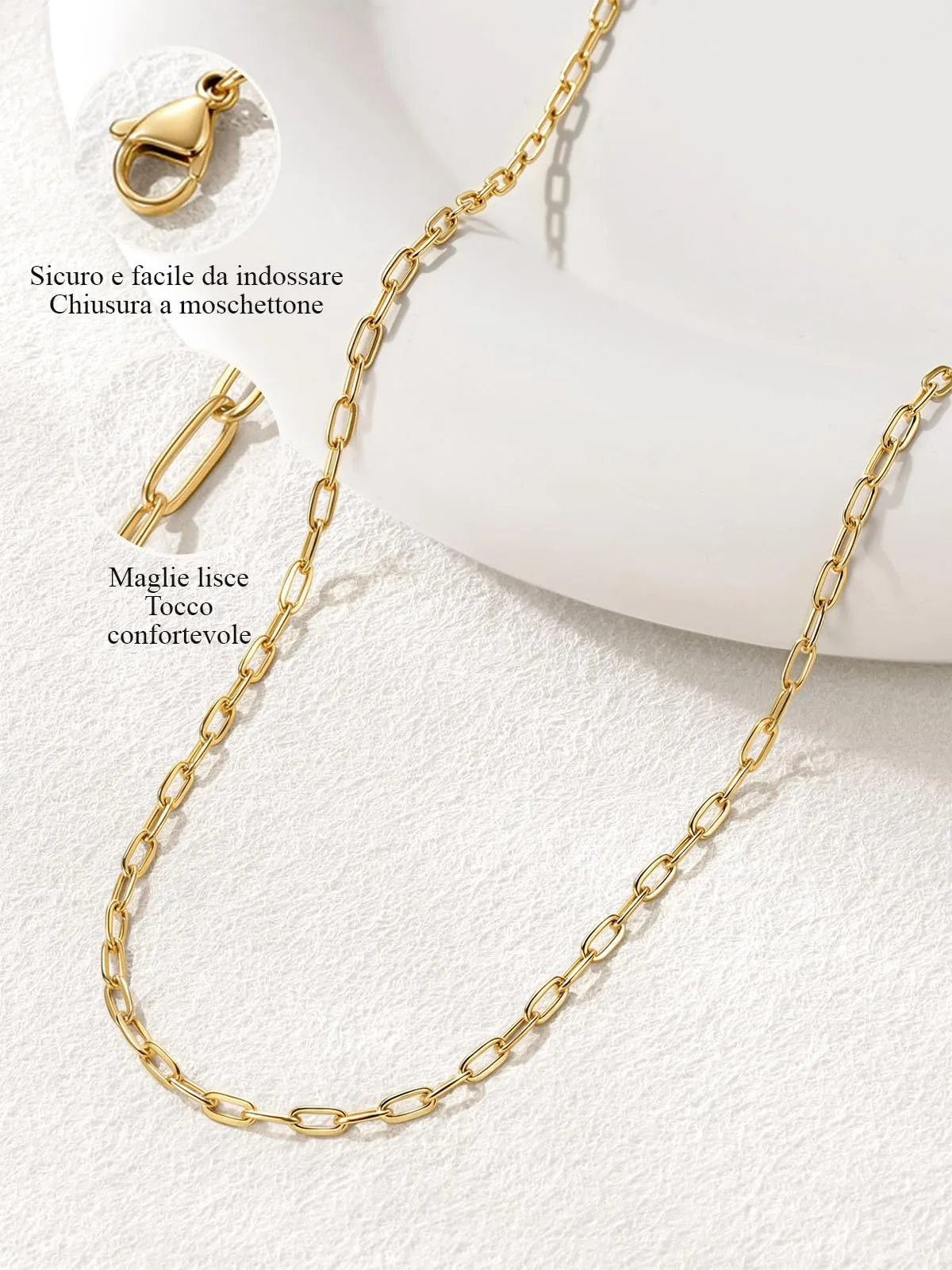U7 Catenina Donna Oro Acciaio Inox a Graffetta da 1,8 mm, lungh.51+5cm - immagine 7