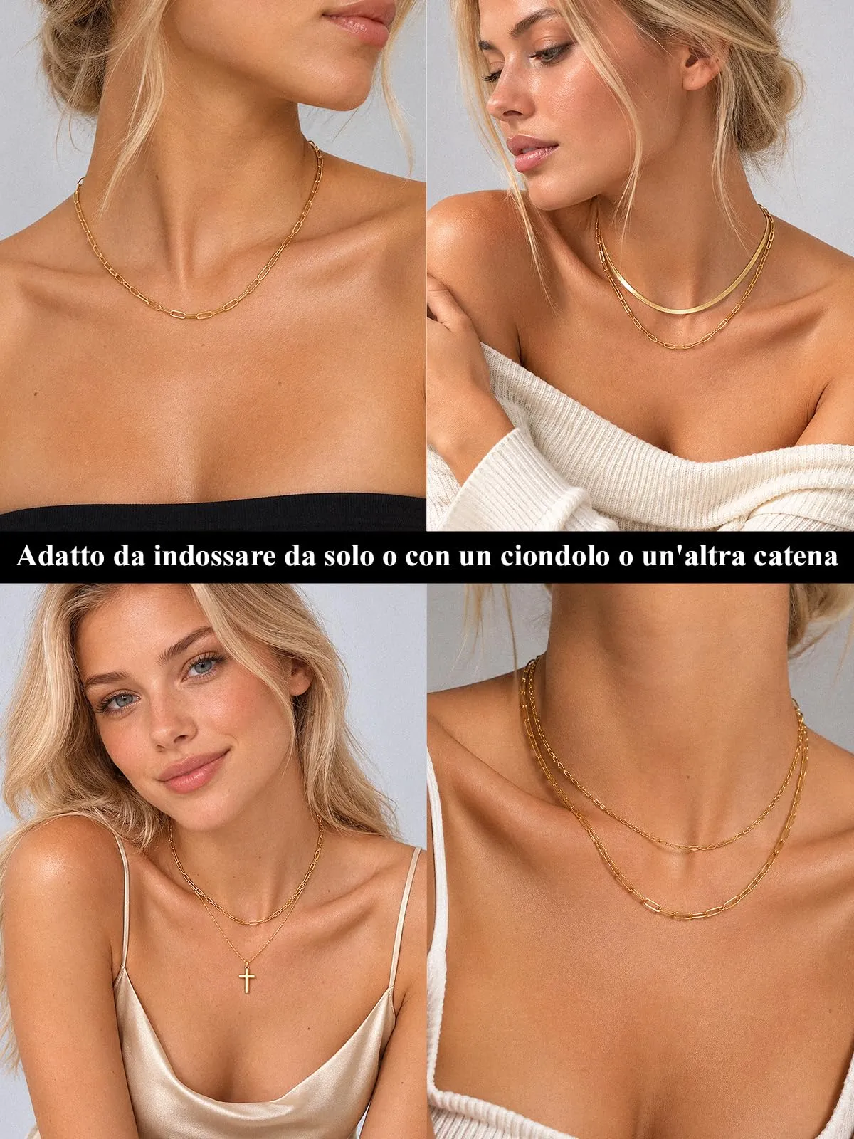 U7 Catenina Donna Oro Acciaio Inox a Graffetta da 3,4 mm, lungh.55+5cm - immagine 6