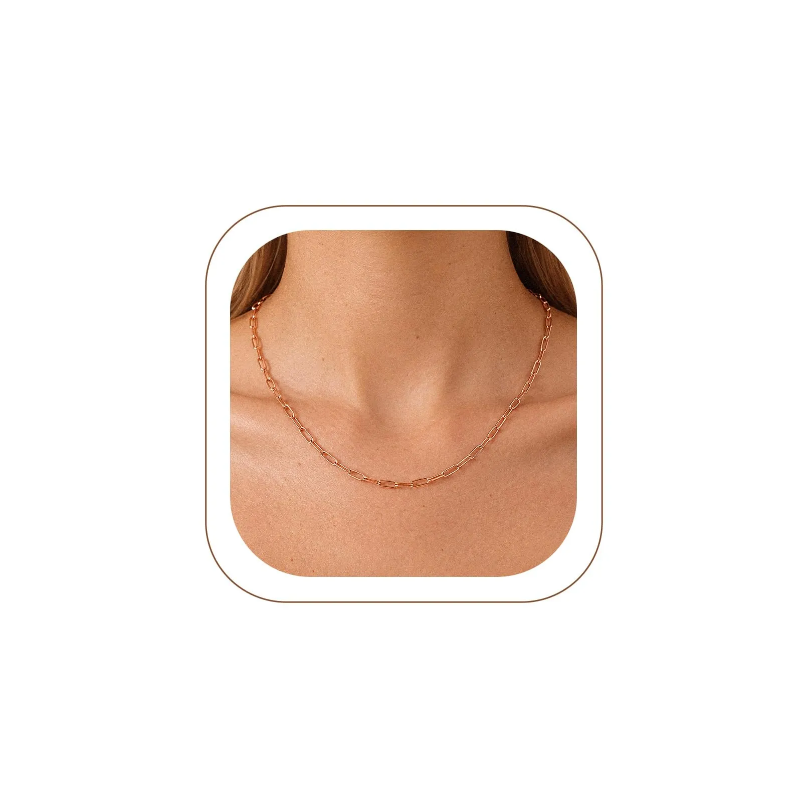 U7 Catenina Donna Oro Rosa Acciaio Inox a Graffetta da 3,4 mm, lungh.35+5cm - immagine 1