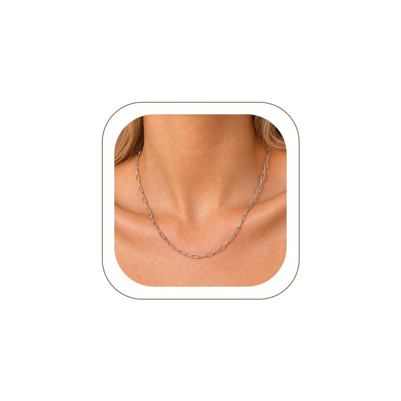 U7 Collana Catenina Donna Acciaio Inox a Graffetta da 3,4 mm, lungh.55+5cm - immagine 1