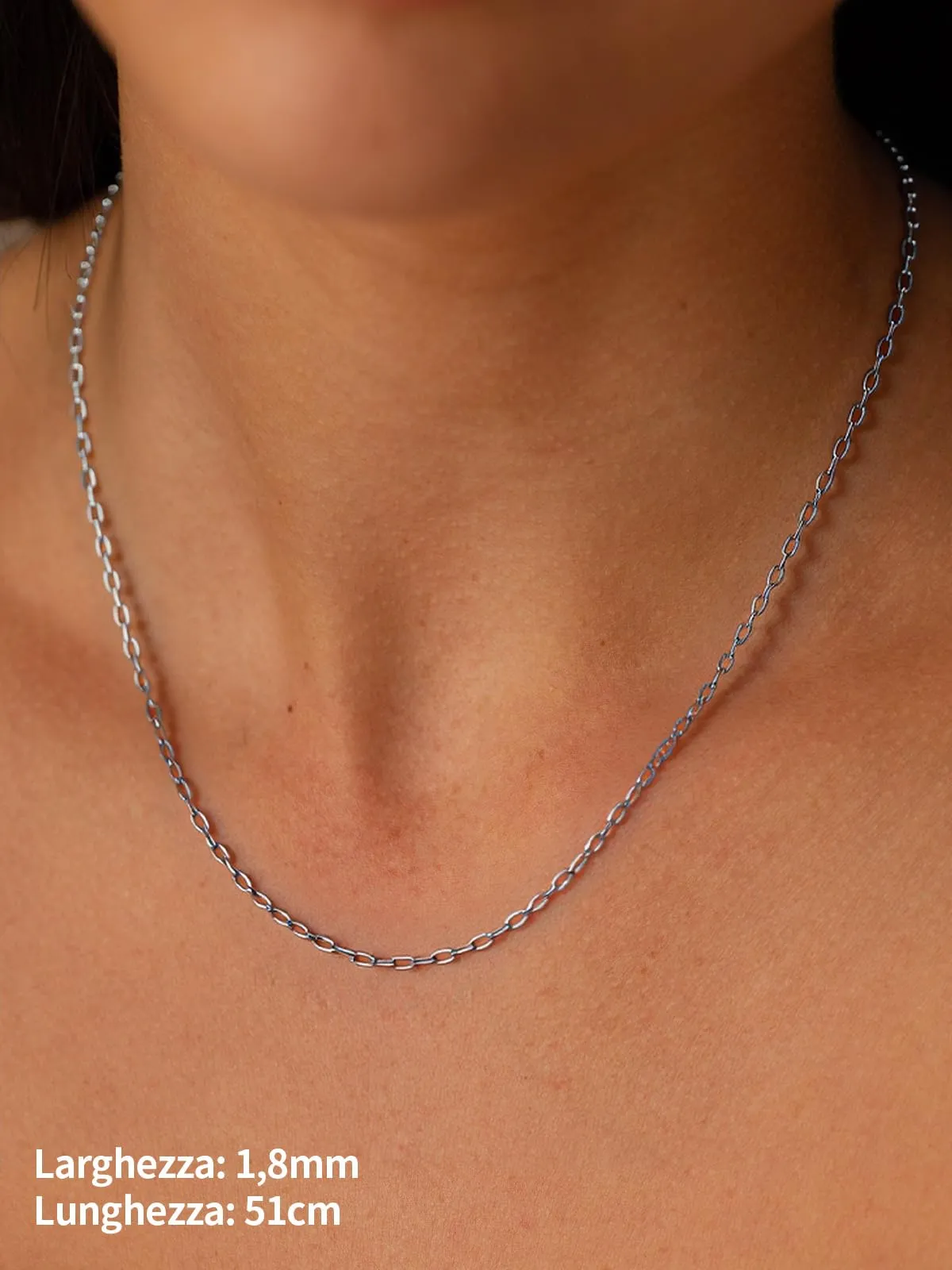 U7 Collana Catenina Donna Acciaio Inox a Graffetta da 1,8 mm, lungh.61+5cm - immagine 2