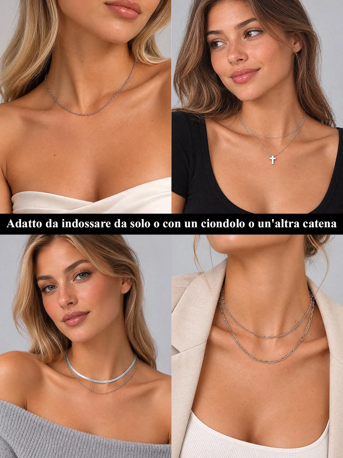 U7 Collana Catenina Donna Acciaio Inox a Graffetta da 1,8 mm, lungh.61+5cm - immagine 6