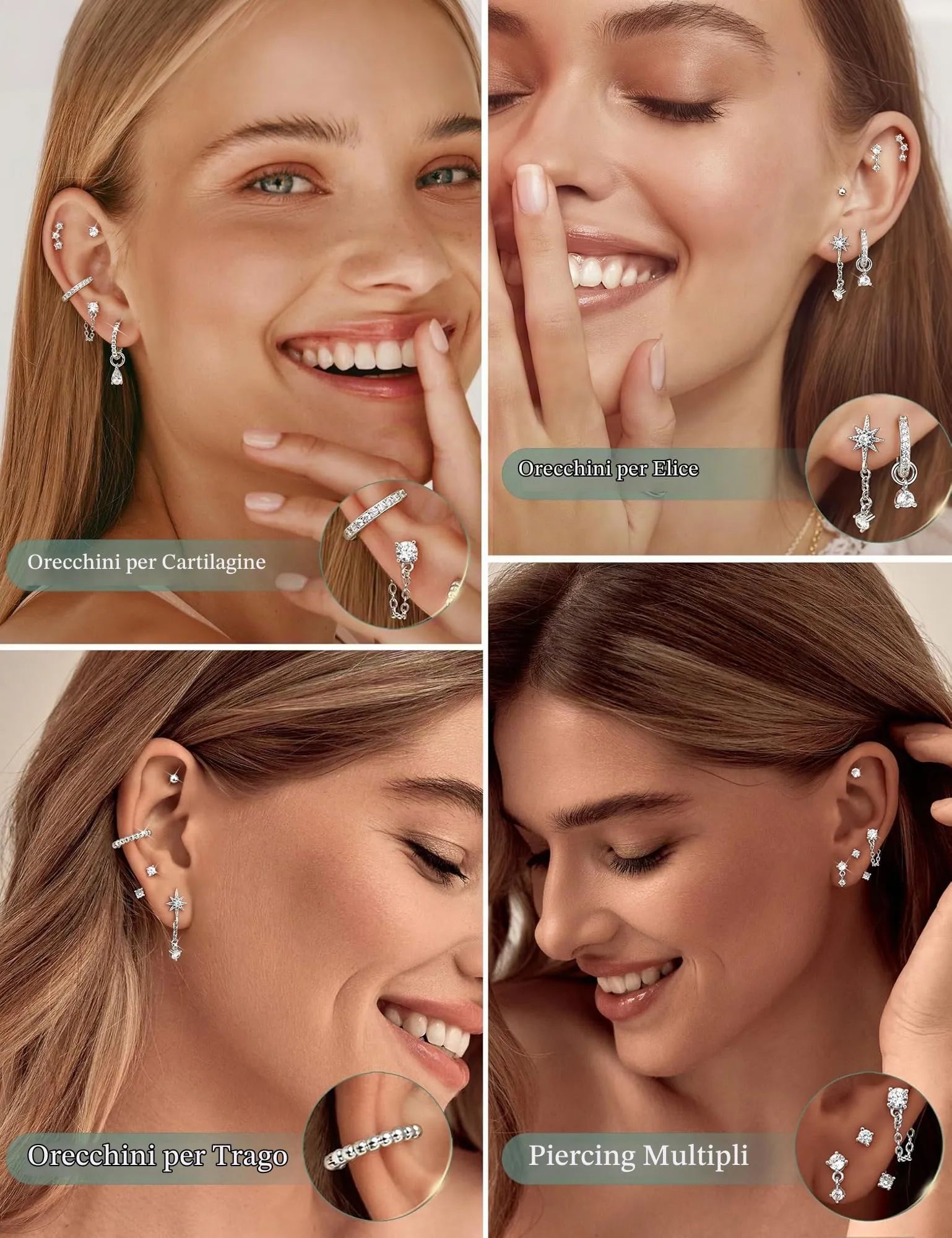 DOCHAIS Set Orecchini Donna Acciaio Inossidabile Piercing Orecchio argentato Orecchino Cerchio Piccoli,Orecchino a Bottone Anallergici,Conch Trago Helix Piercing,Orecchini Donna argentato - immagine 4