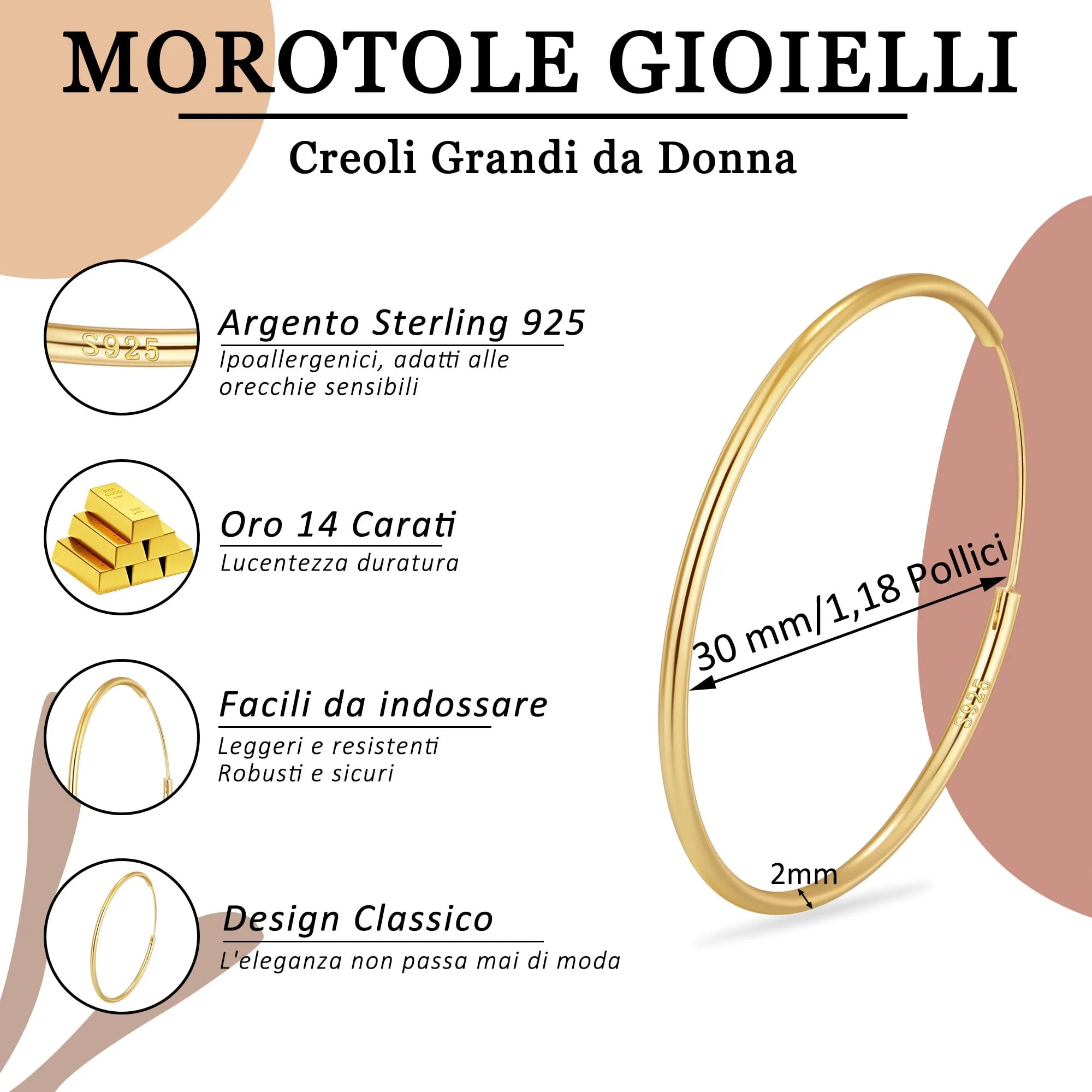 MOROTOLE Orecchini a Cerchio in Oro per Donna Orecchinis Dorati Grandi Orecchini a Cerchio per Donna - immagine 5