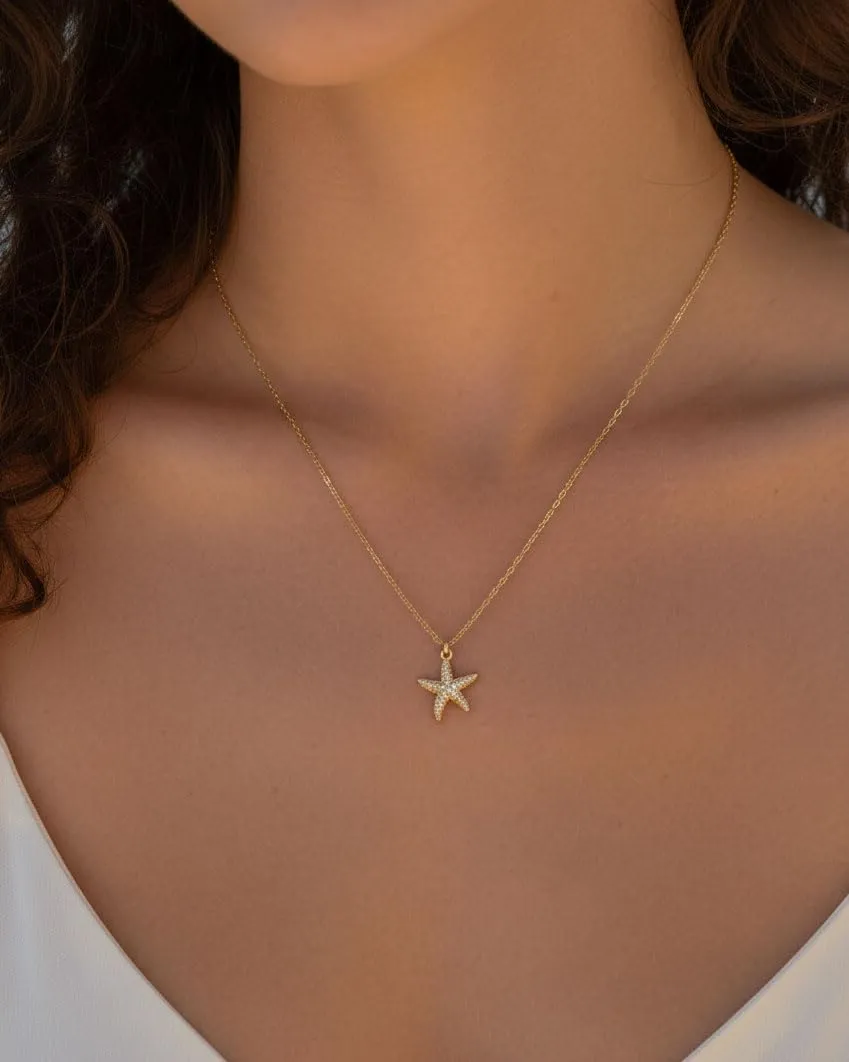 MAPIMANIA Collana Donna Ciondolo Stella Marina Strass in Acciaio Inox Oro - immagine 2