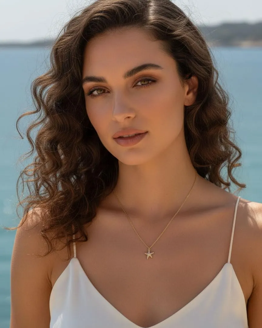 MAPIMANIA Collana Donna Ciondolo Stella Marina Strass in Acciaio Inox Oro - immagine 3
