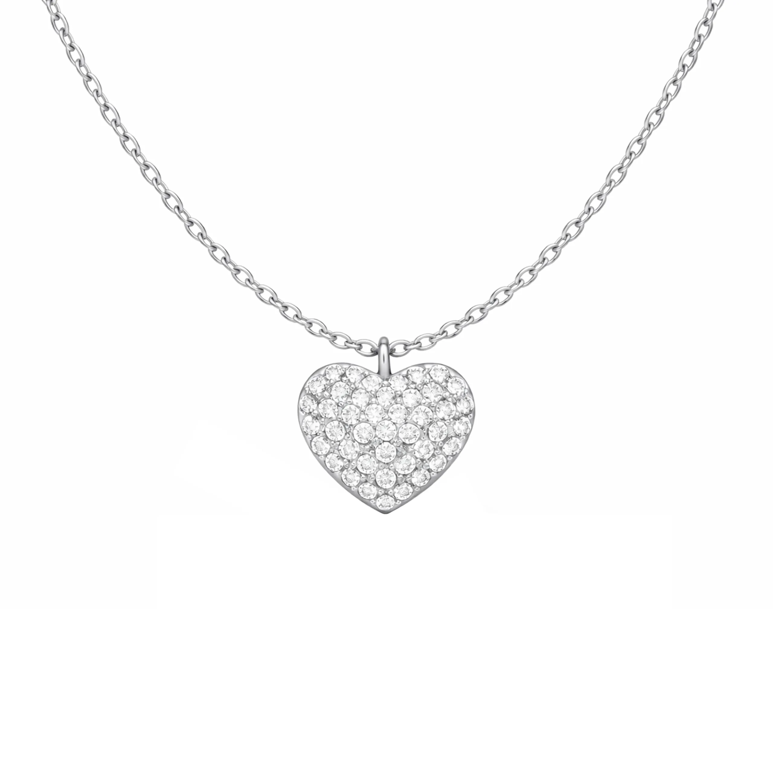Collana Donna Ciondolo Cuore con Strass in Acciaio Inox Argento Idea Regalo - immagine 1